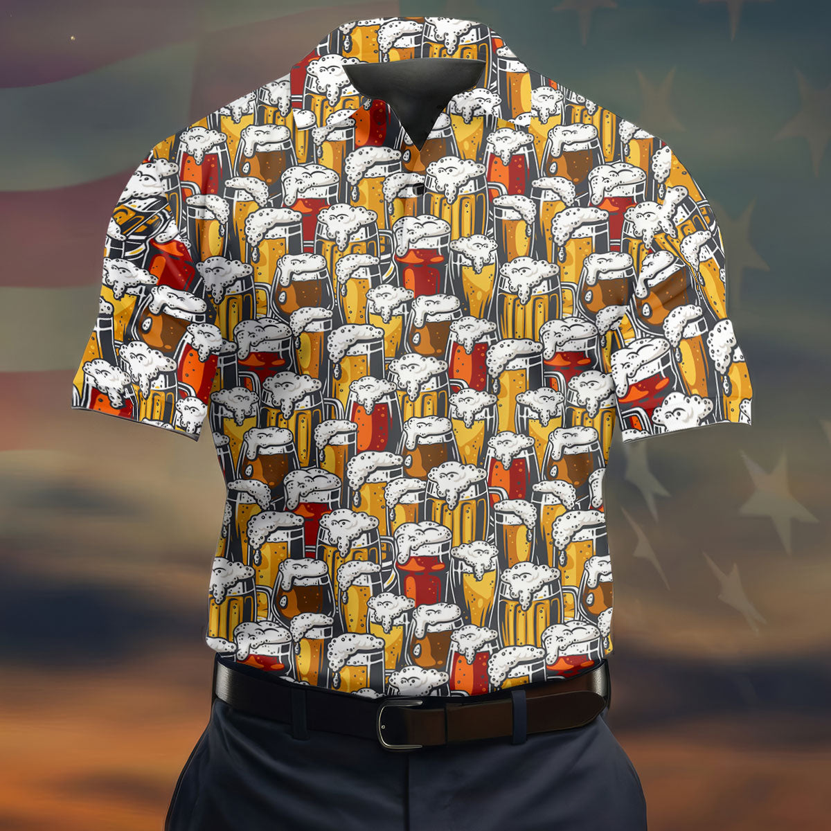 Oktoberfest Beer Glass Pattern Polo Shirt, Mens Golf Polo, Golf Polo Shirts For Men