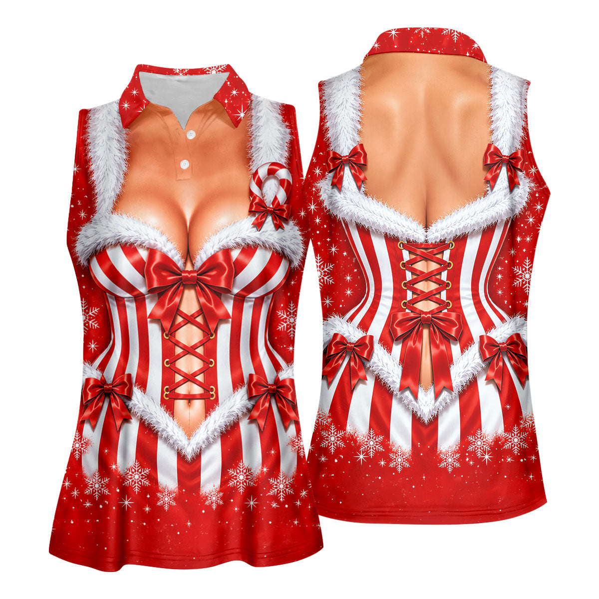 Candy Cane Corset Christmas Golf Shirt, Golf Shirts For Women, Ladies Golf Apparel