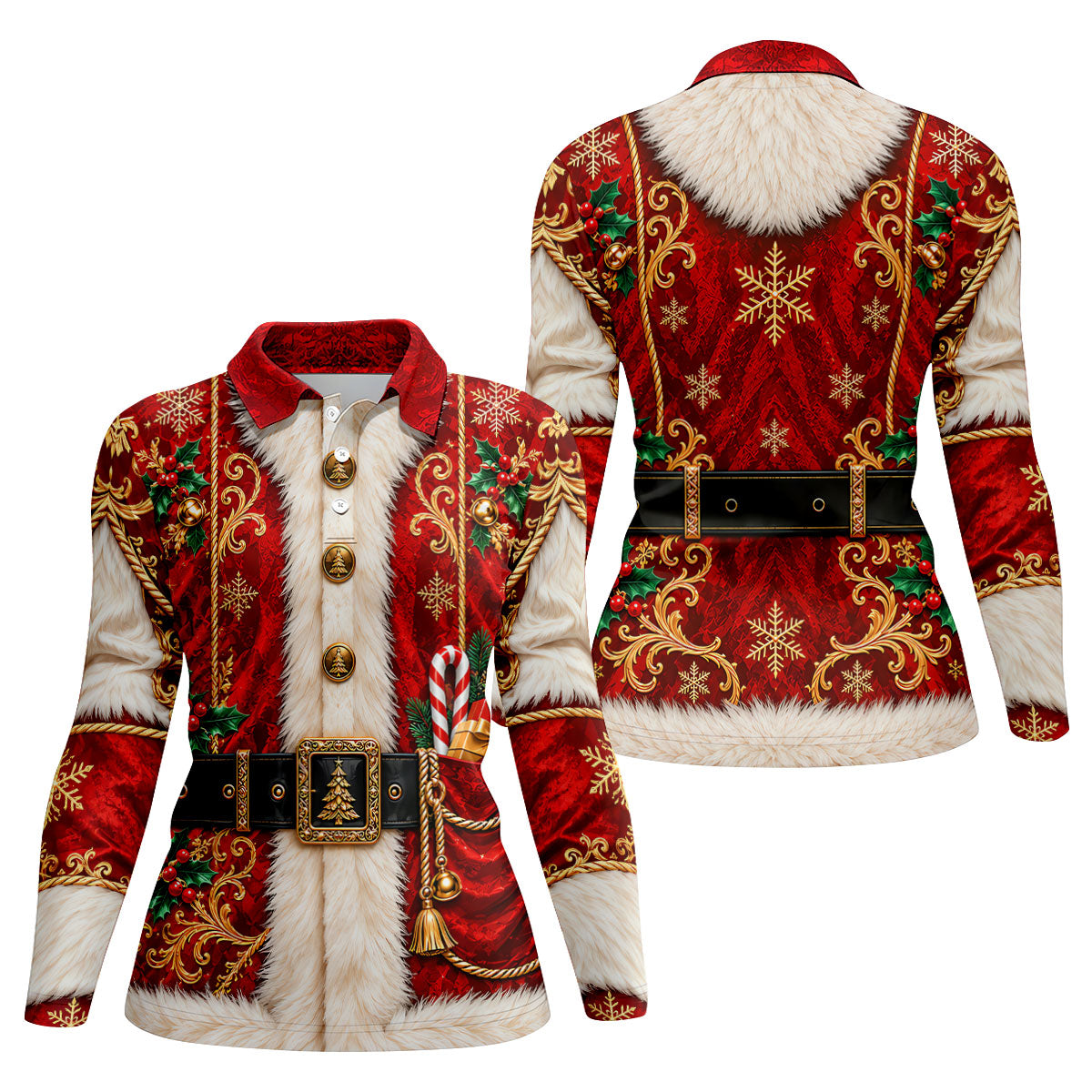 Ornate Santa Suit Christmas Golf Shirt, Womens Golf Apparel, Golf Gifts For Women