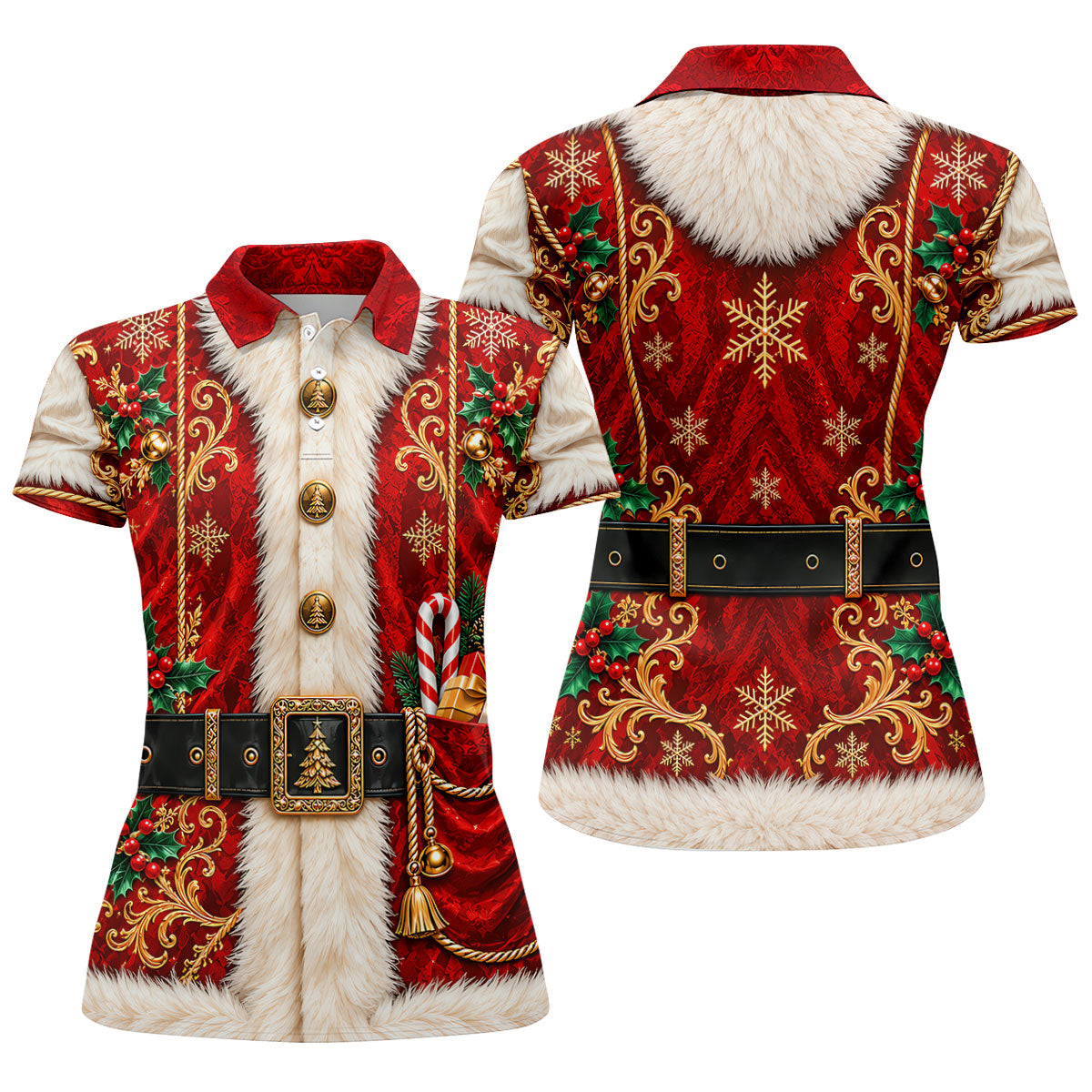 Ornate Santa Suit Christmas Golf Shirt, Womens Golf Apparel, Golf Gifts For Women