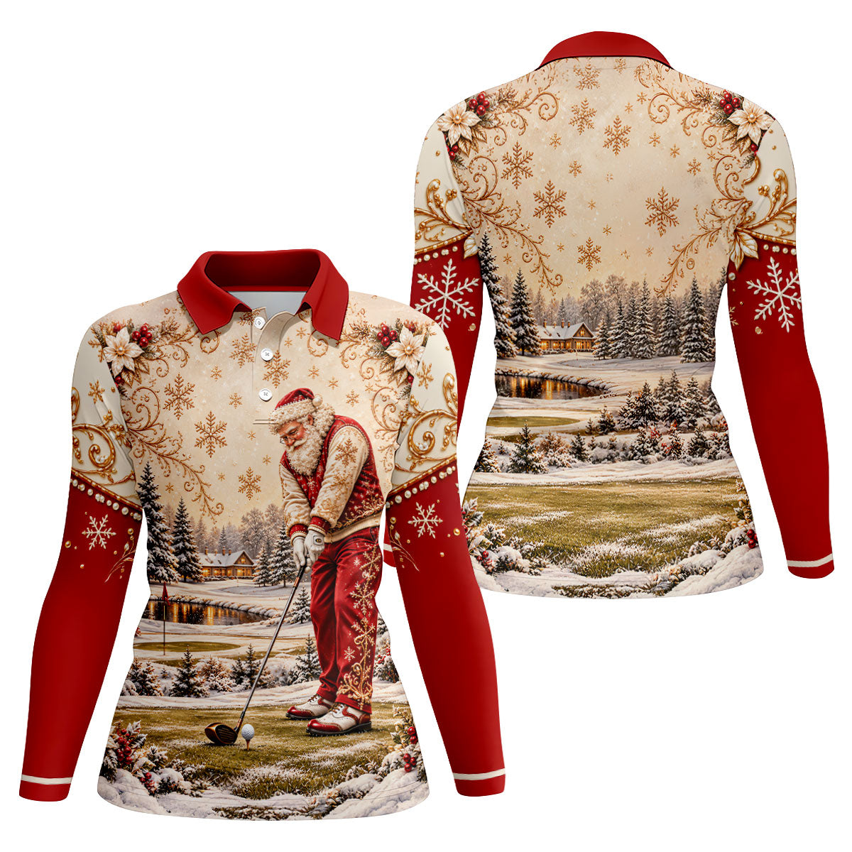 Vintage Santa Winter Christmas Golf Shirt, Ladies Golf Shirts, Golf Gifts For Women