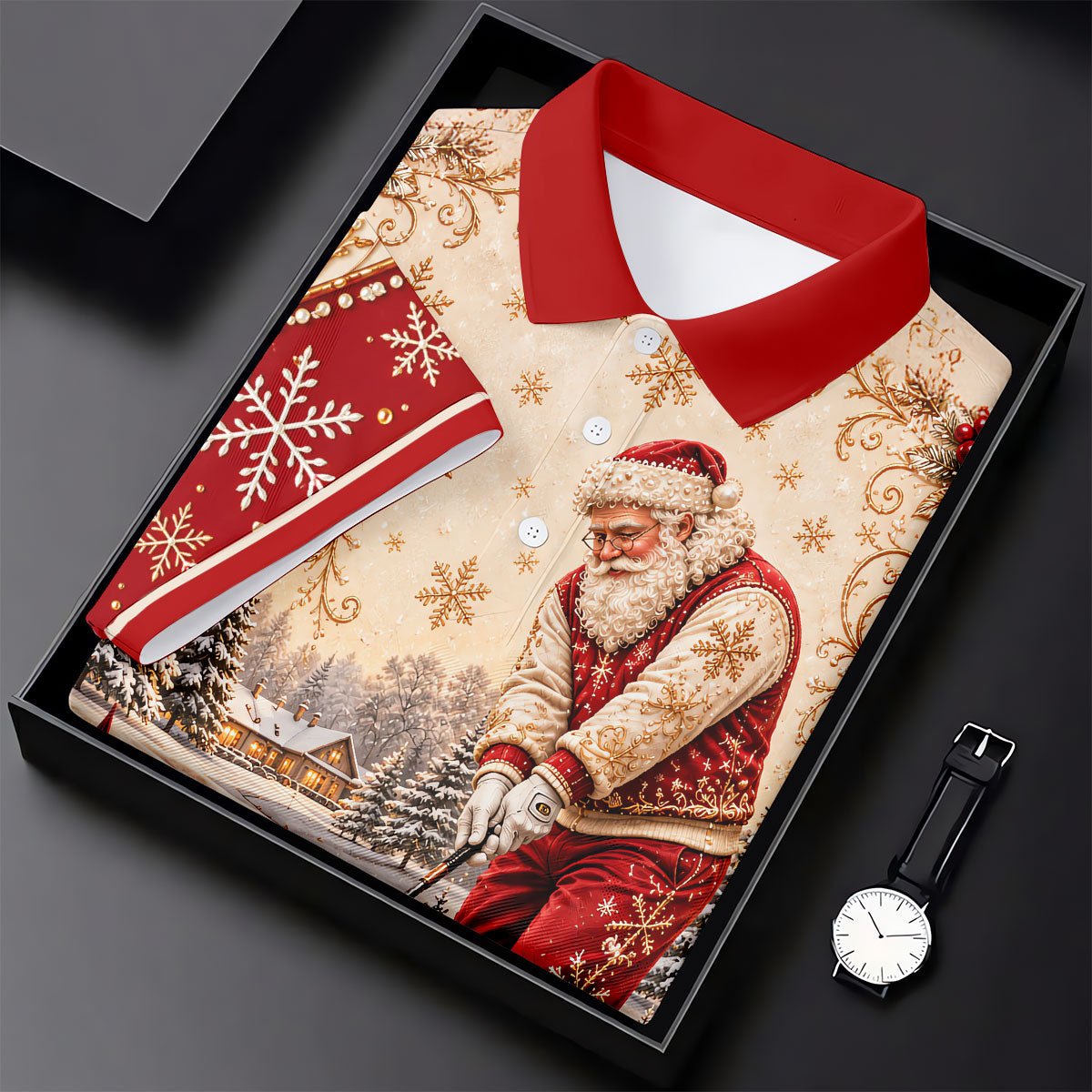 Vintage Santa Winter Christmas Golf Shirt, Golf Gifts For Men, Mens Golf Apparel