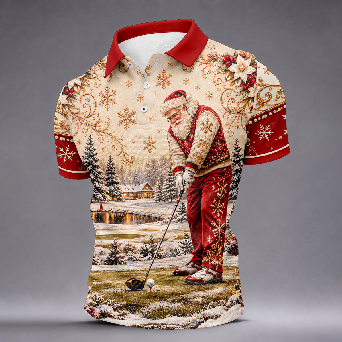 Vintage Santa Winter Christmas Golf Shirt, Golf Gifts For Men, Mens Golf Apparel