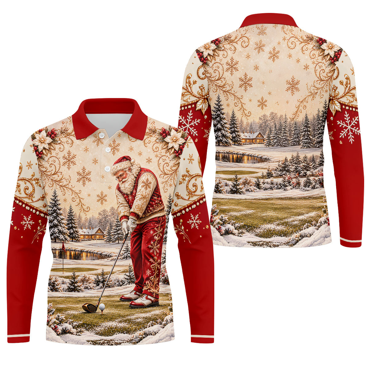 Vintage Santa Winter Christmas Golf Shirt, Golf Gifts For Men, Mens Golf Apparel