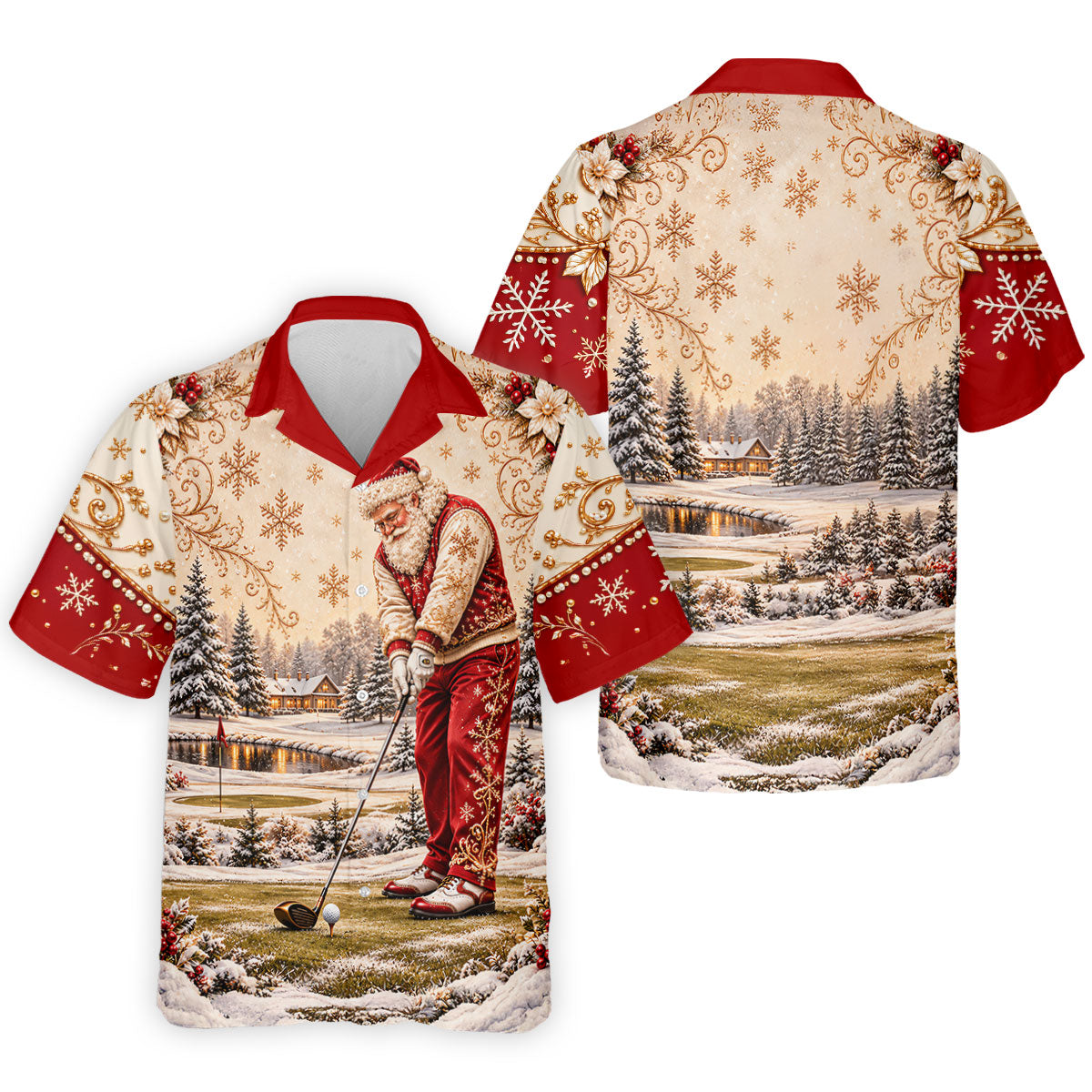 Vintage Santa Winter Christmas Golf Shirt, Golf Gifts For Men, Mens Golf Apparel