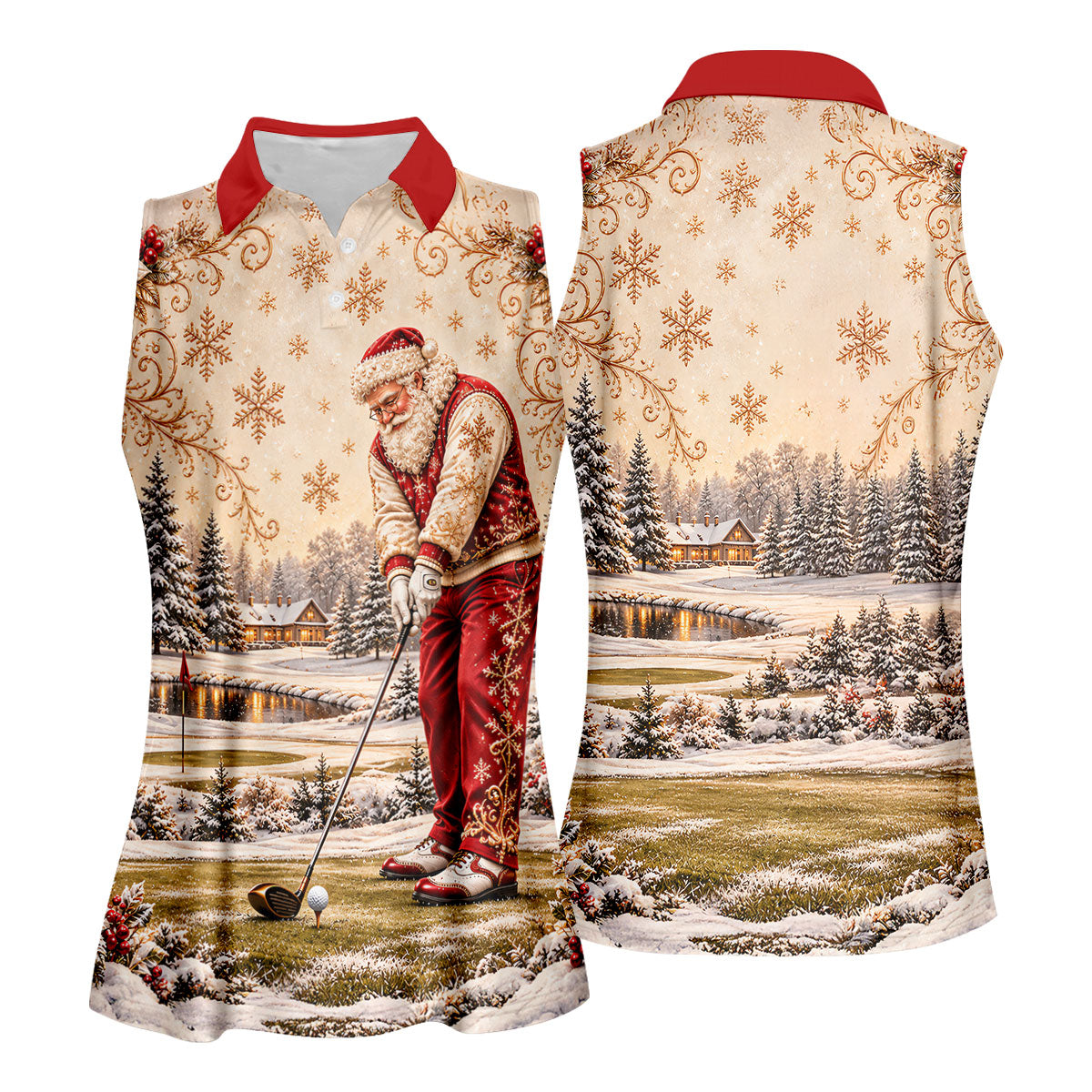 Vintage Santa Winter Christmas Golf Shirt, Ladies Golf Shirts, Golf Gifts For Women