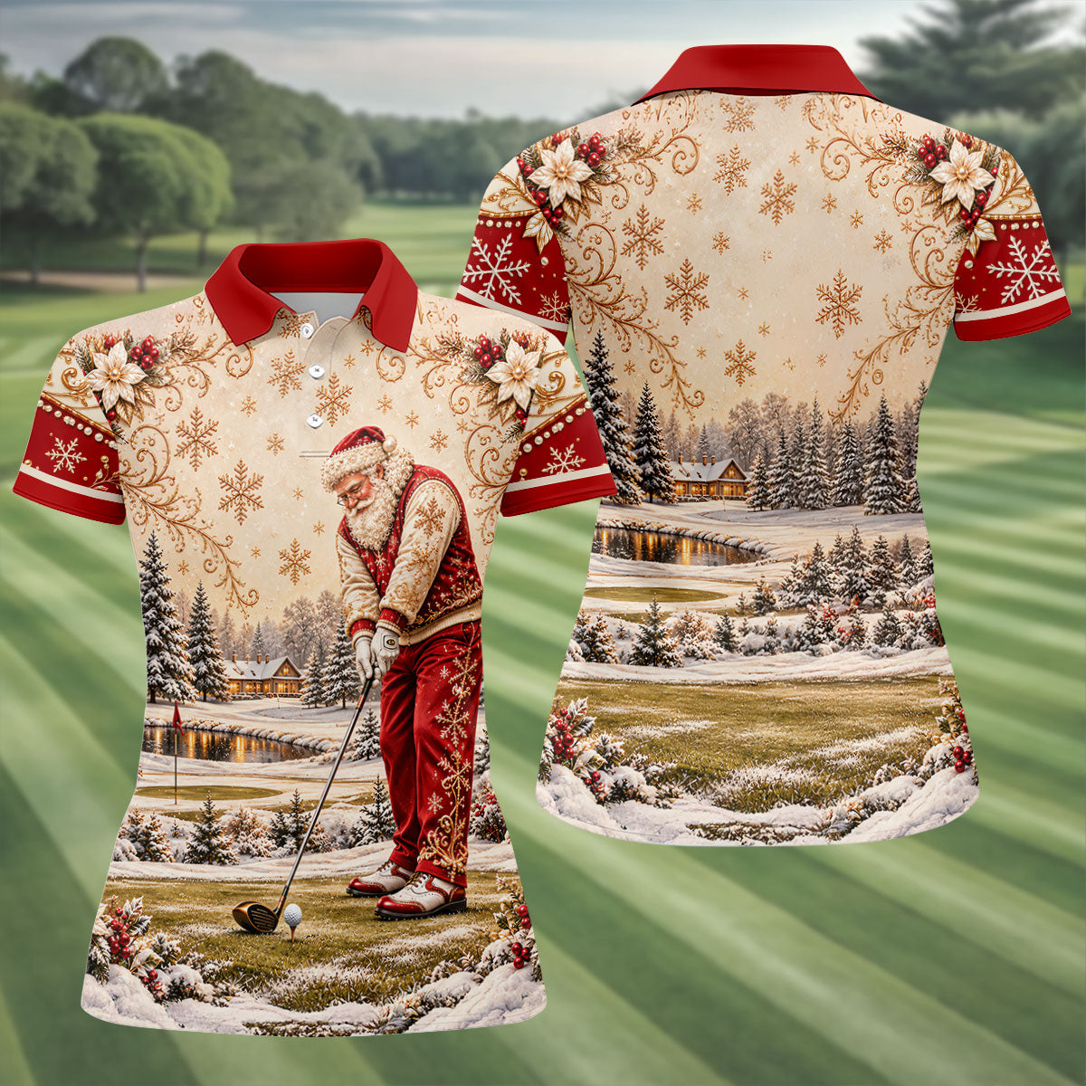 Vintage Santa Winter Christmas Golf Shirt, Ladies Golf Shirts, Golf Gifts For Women