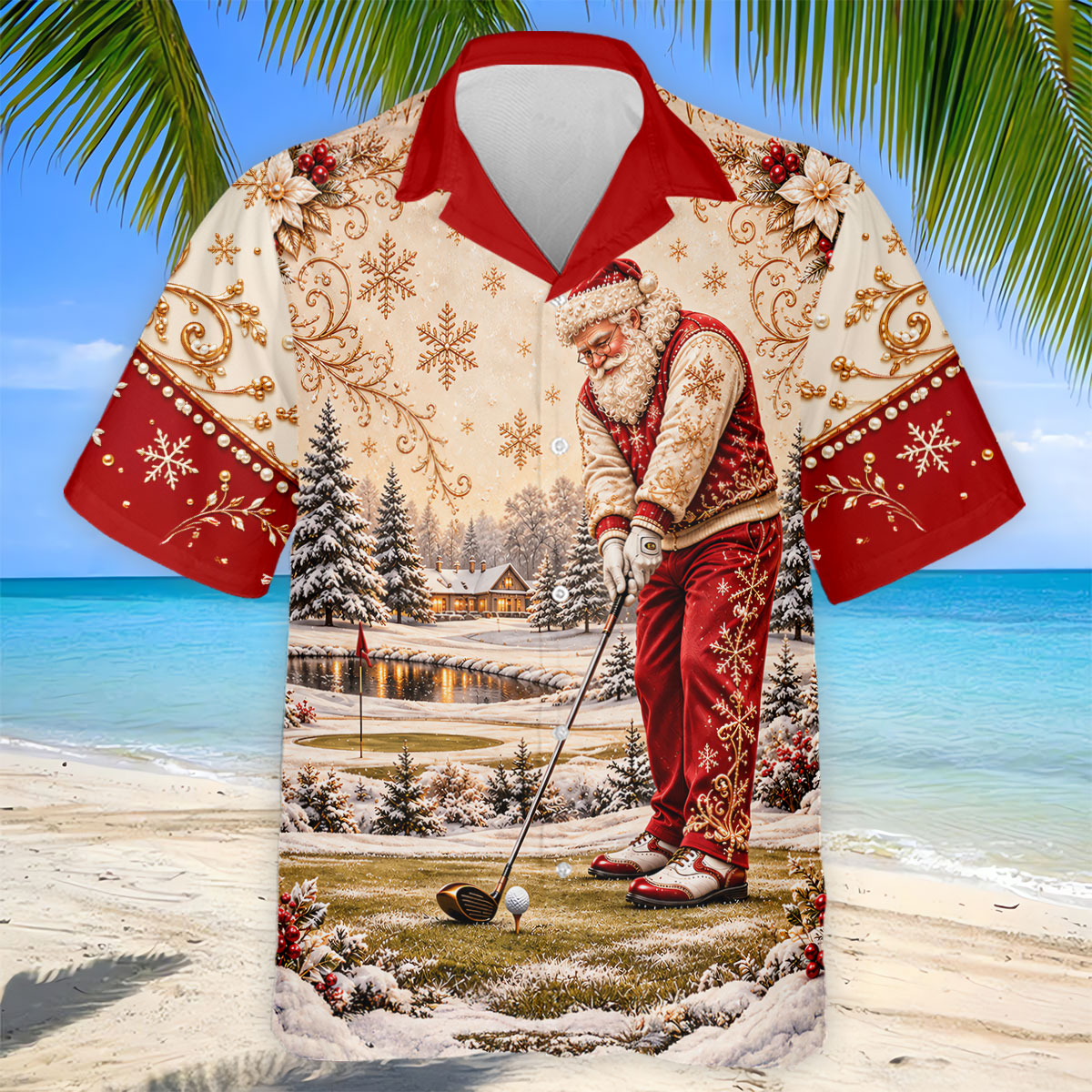 Vintage Santa Winter Christmas Golf Shirt, Golf Gifts For Men, Mens Golf Apparel