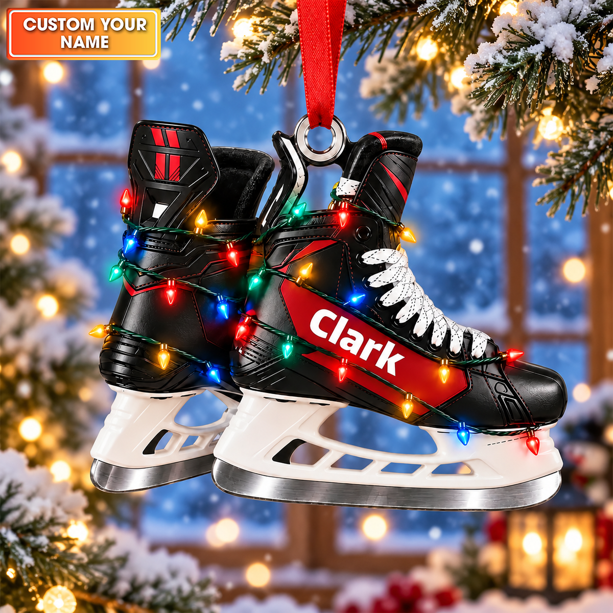 Custom Name Hockey Skates Acrylic Ornament, Christmas Ornaments, Tree Decorations