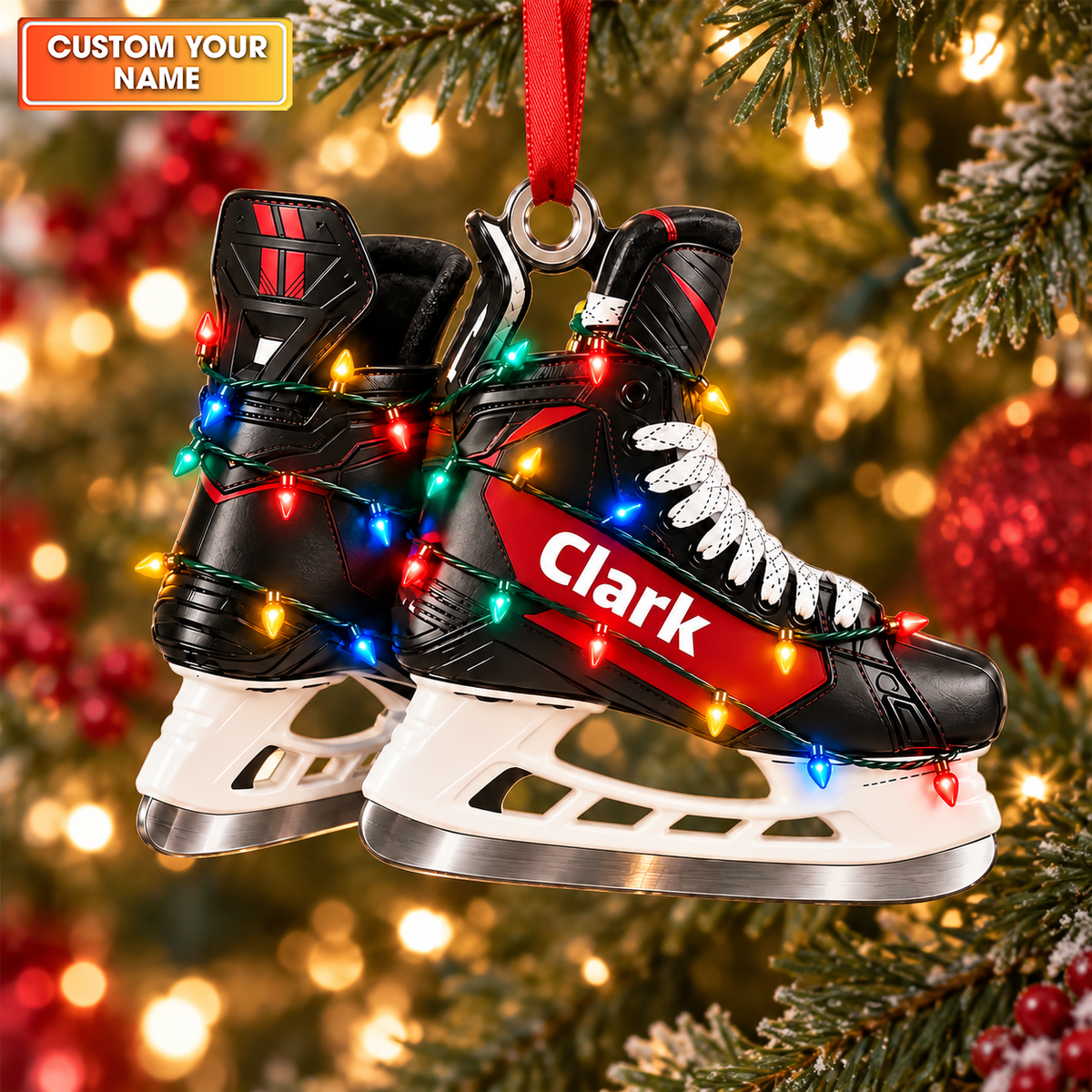 Custom Name Hockey Skates Acrylic Ornament, Christmas Ornaments, Tree Decorations