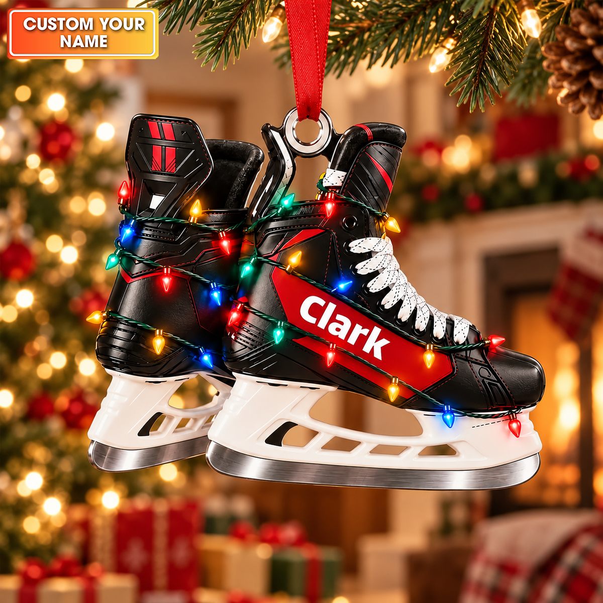 Custom Name Hockey Skates Acrylic Ornament, Christmas Ornaments, Tree Decorations