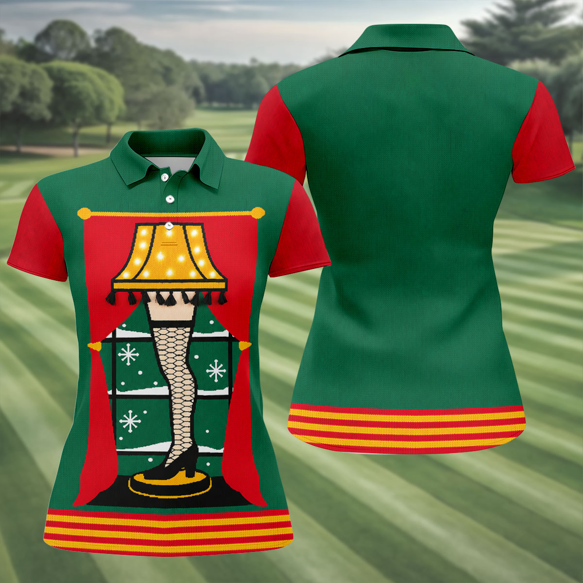 Festive Leg Lamp Christmas Golf Shirt, Golf Tops For Women, Women's Golf Apparel