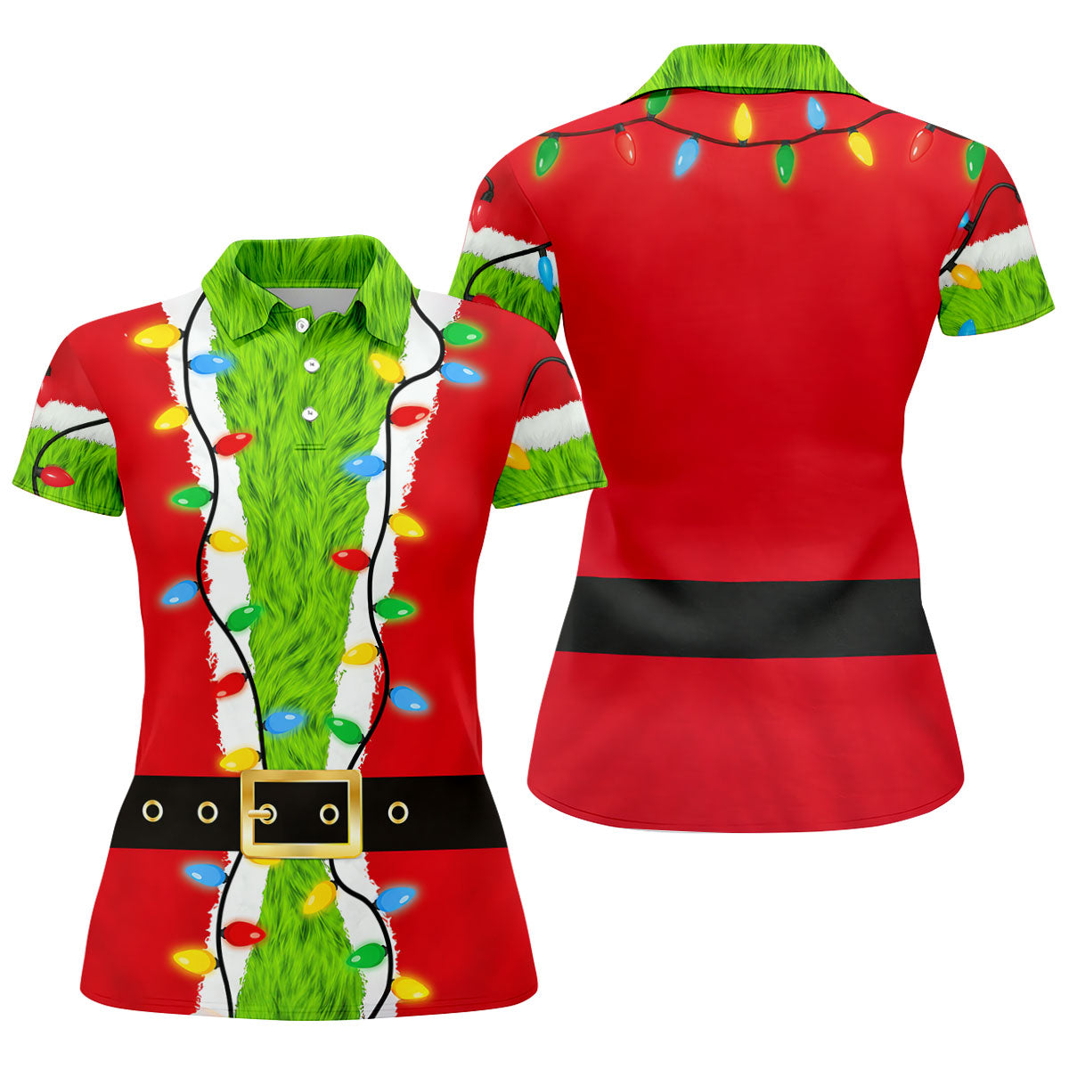 Green Furry Santa Suit Christmas Golf Shirt, Womens Golf Tops, Golf Gifts For Women