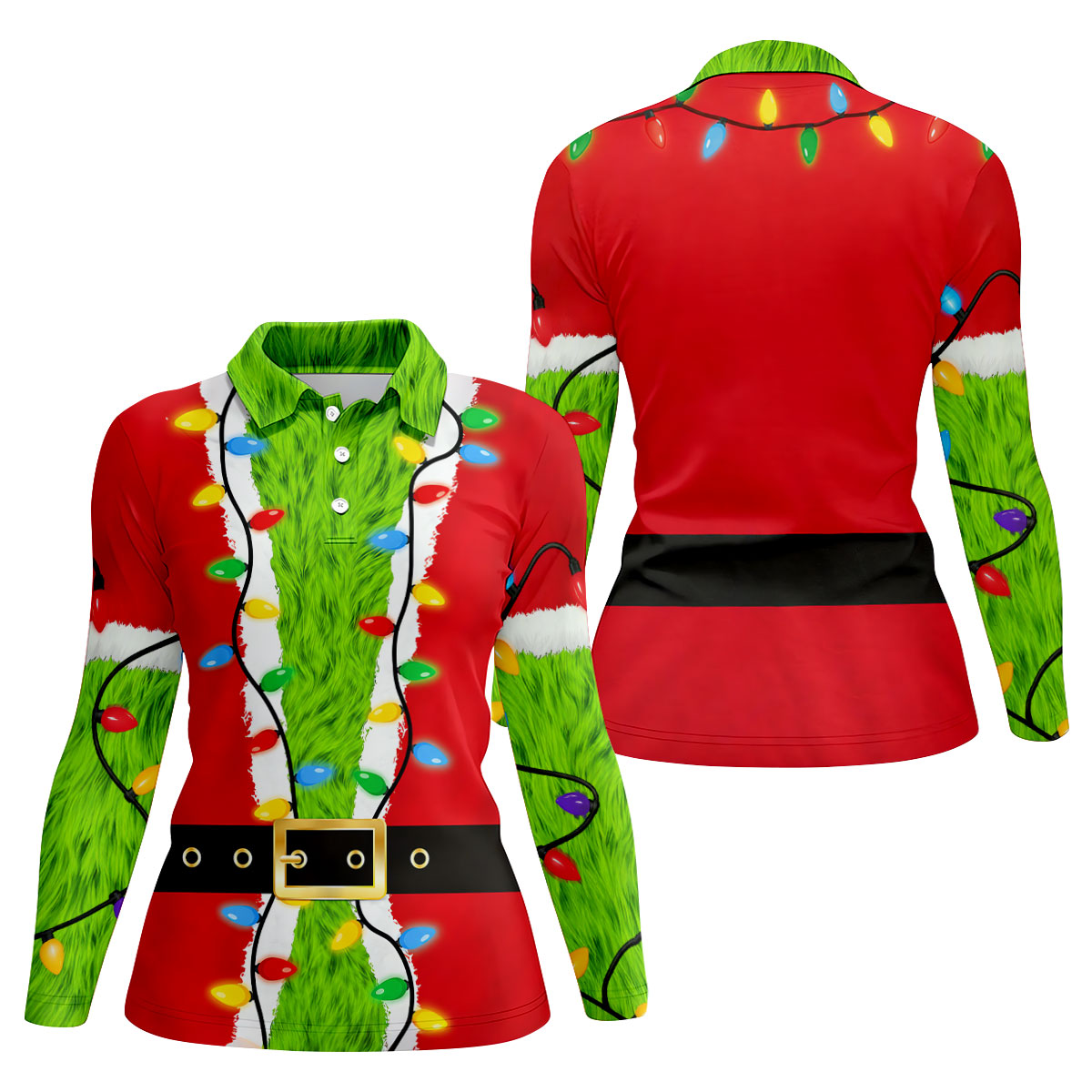 Green Furry Santa Suit Christmas Golf Shirt, Womens Golf Tops, Golf Gifts For Women