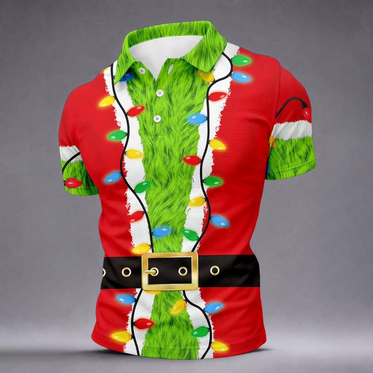 Green Furry Santa Suit Christmas Golf Shirt, Golf Shirts For Men, Golf Polo For Men