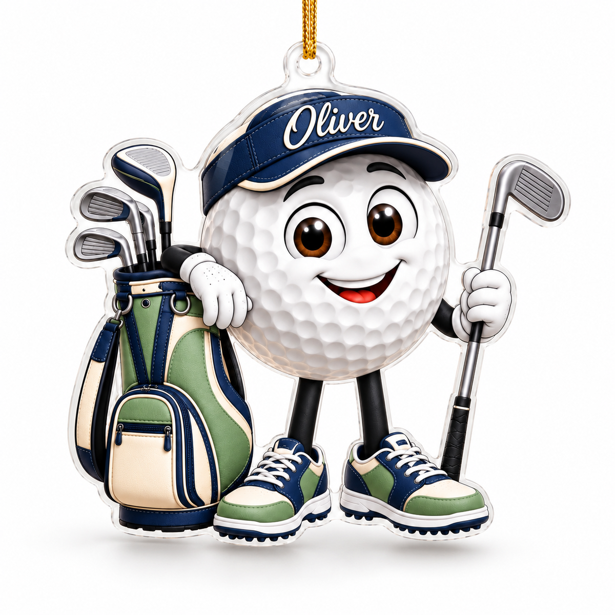 Custom Name Golf Ball And Bag Acrylic Ornament, Christmas Ornaments, Golf Lover Gifts
