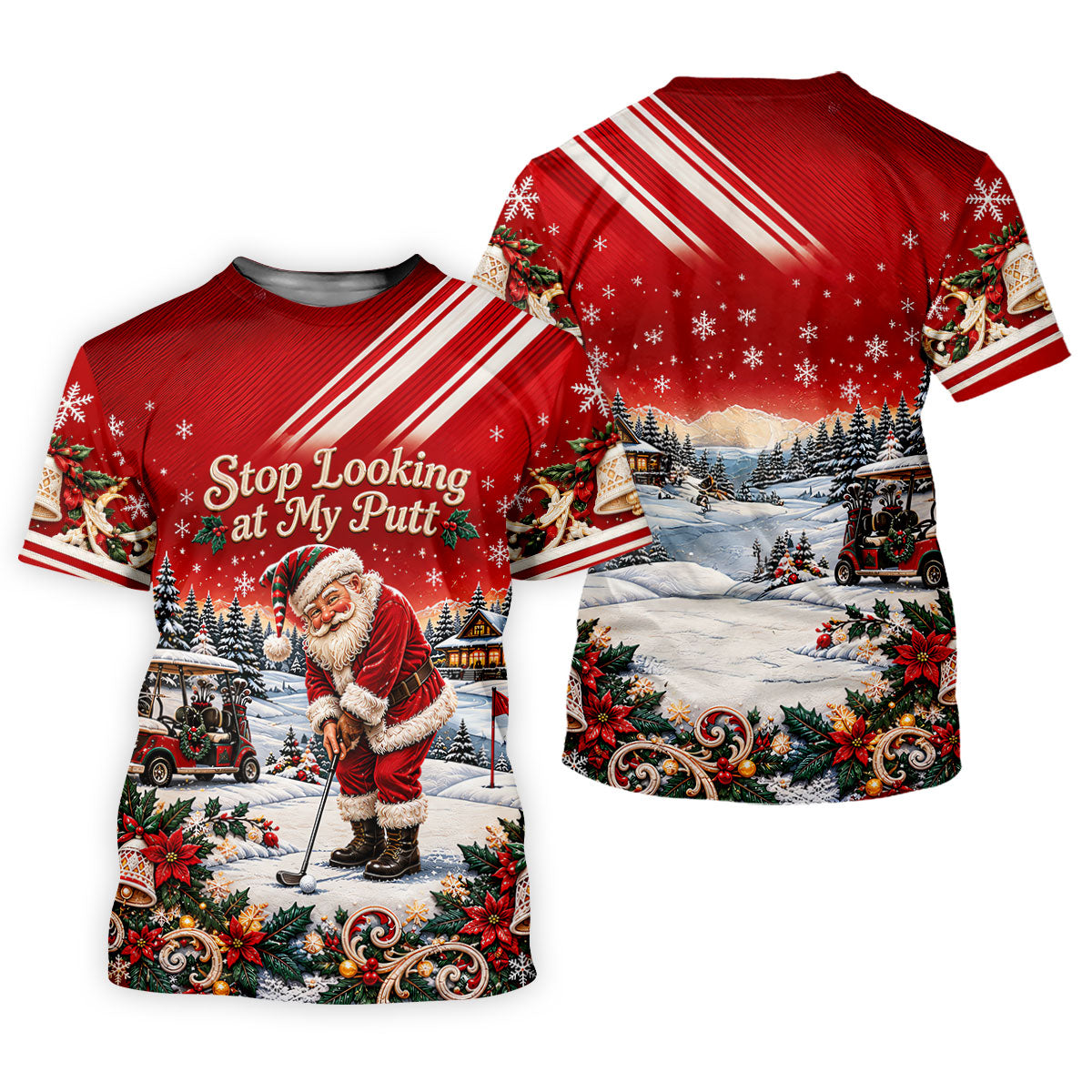 Red Stripe Santa Putt Christmas Golf Polo, Printed Golf Shirt, Women's Golf Polo