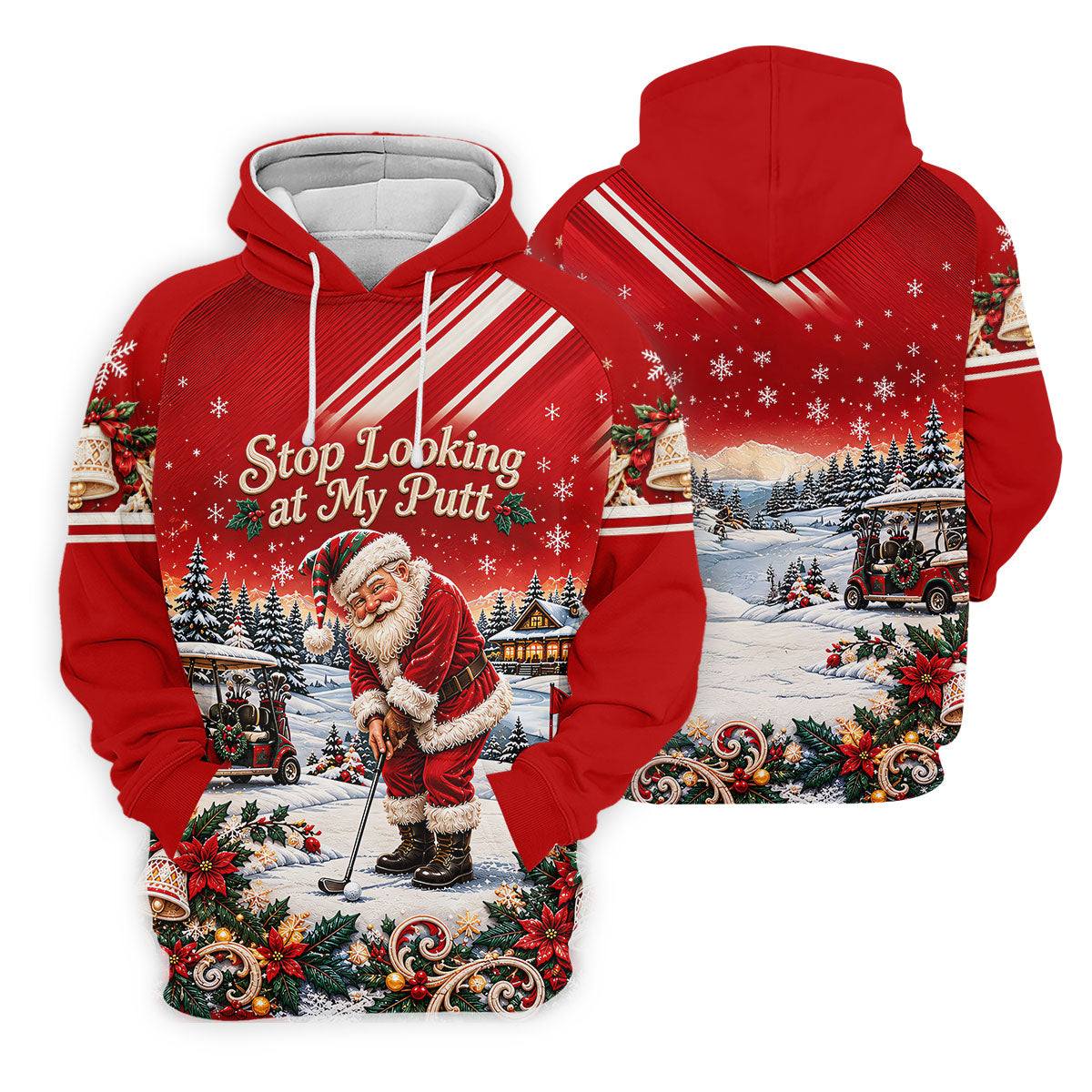 Red Stripe Santa Putt Christmas Golf Polo, Printed Golf Shirt, Women's Golf Polo