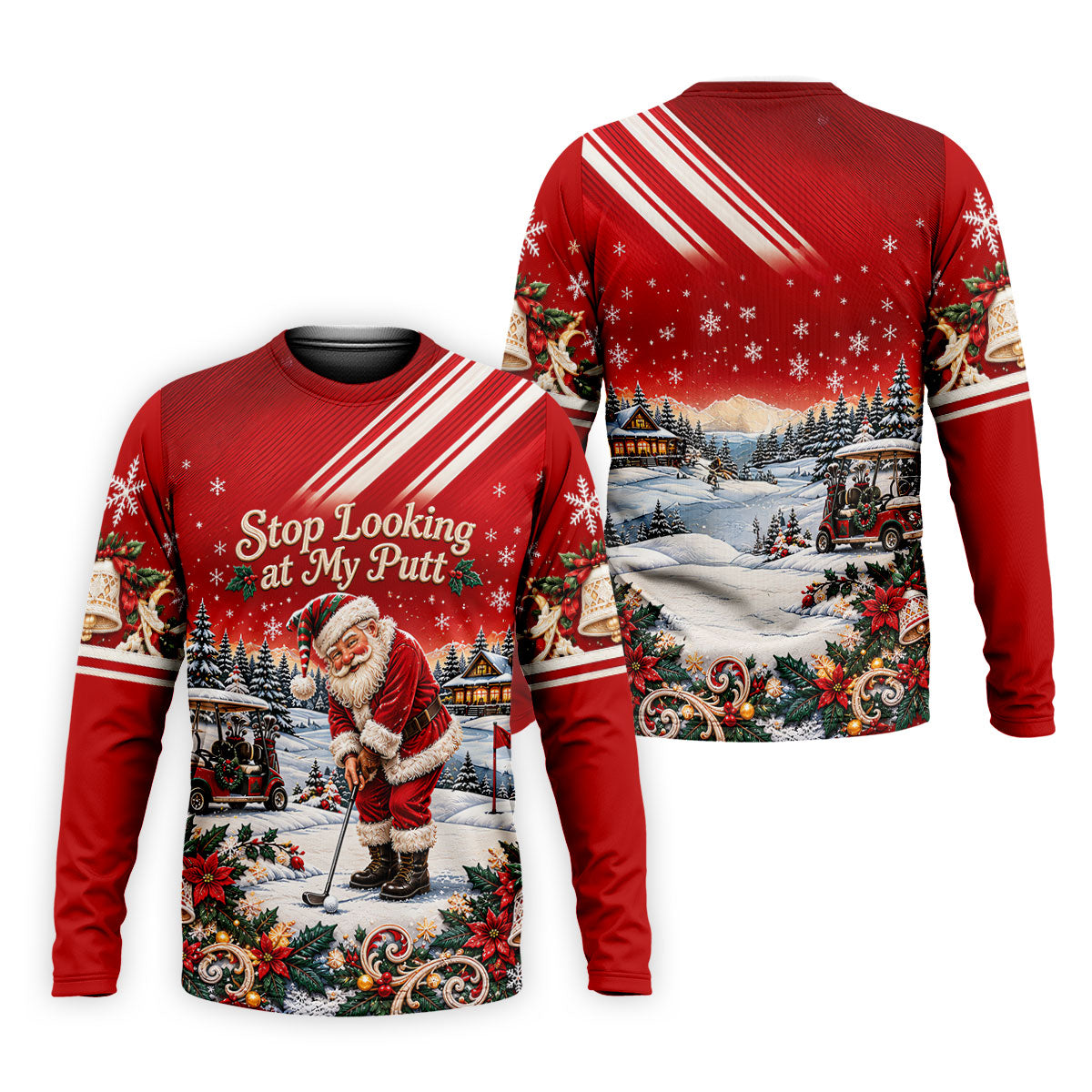 Red Stripe Santa Putt Christmas Golf Polo, Mens Golf Shirts, Hawaiian Golf Shirt