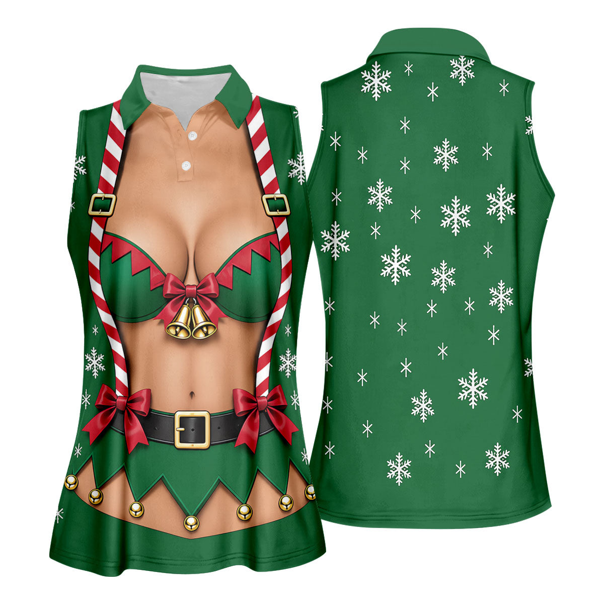 Green Elf Bikini Christmas Golf Polo, Golf Shirts For Women, Golf Tops For Women