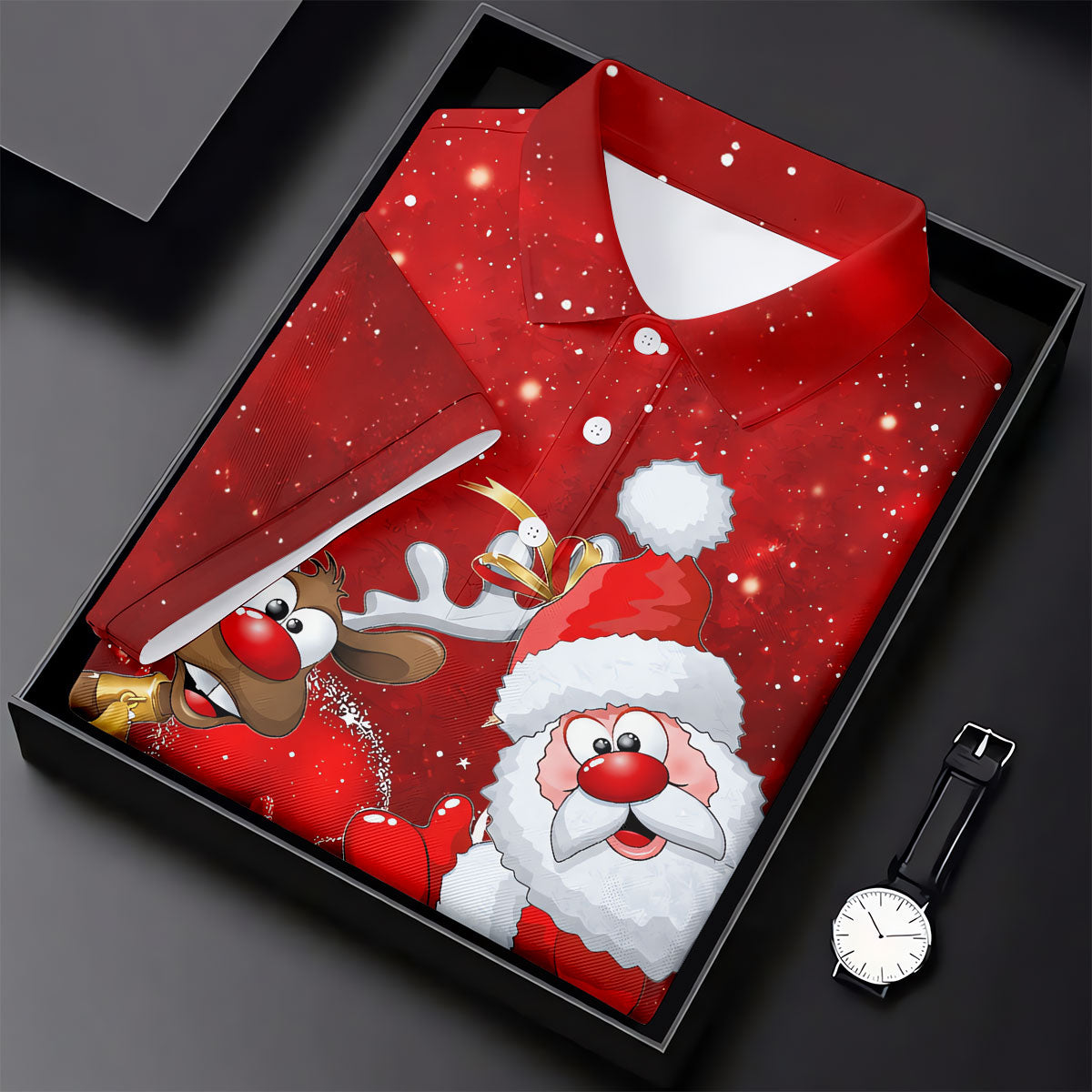 Santa Reindeer Snow Christmas Golf Shirt, Golf Shirts For Men, Golf Gifts For Men