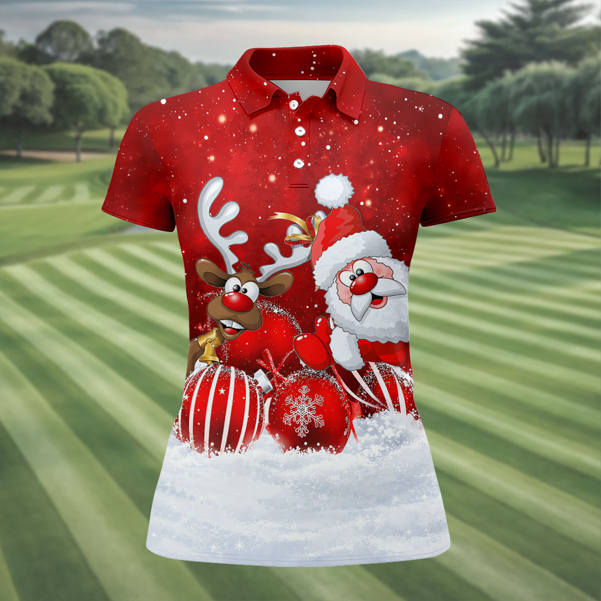 Santa Reindeer Snow Christmas Golf Shirt, Womens Golf Tops, Womens Golf Clothing