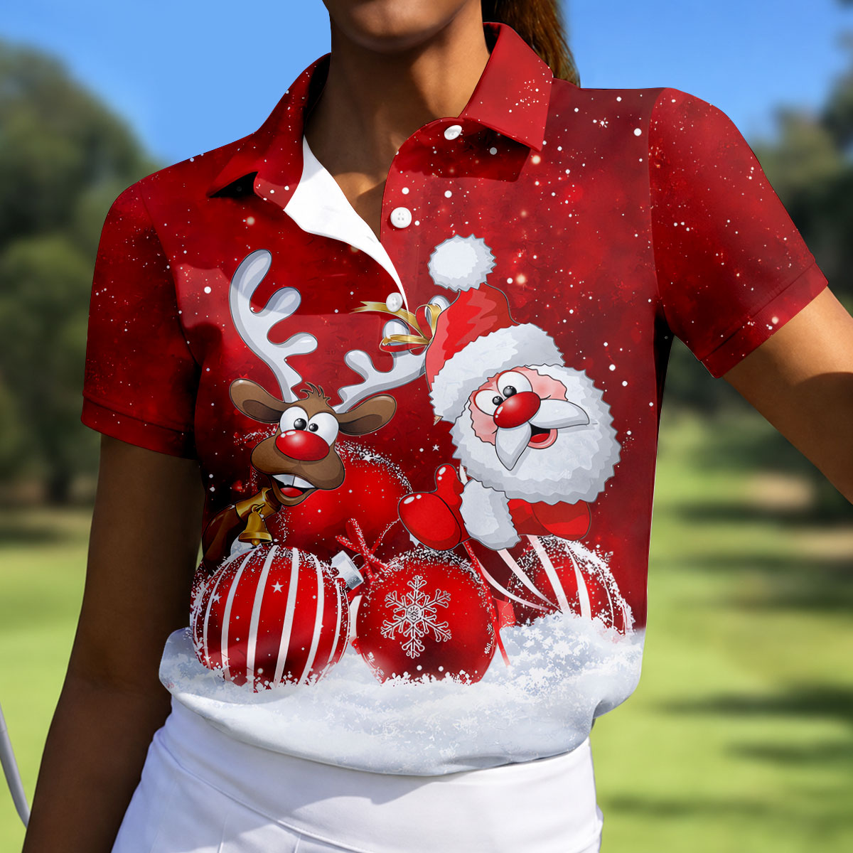 Santa Reindeer Snow Christmas Golf Shirt, Womens Golf Tops, Womens Golf Clothing