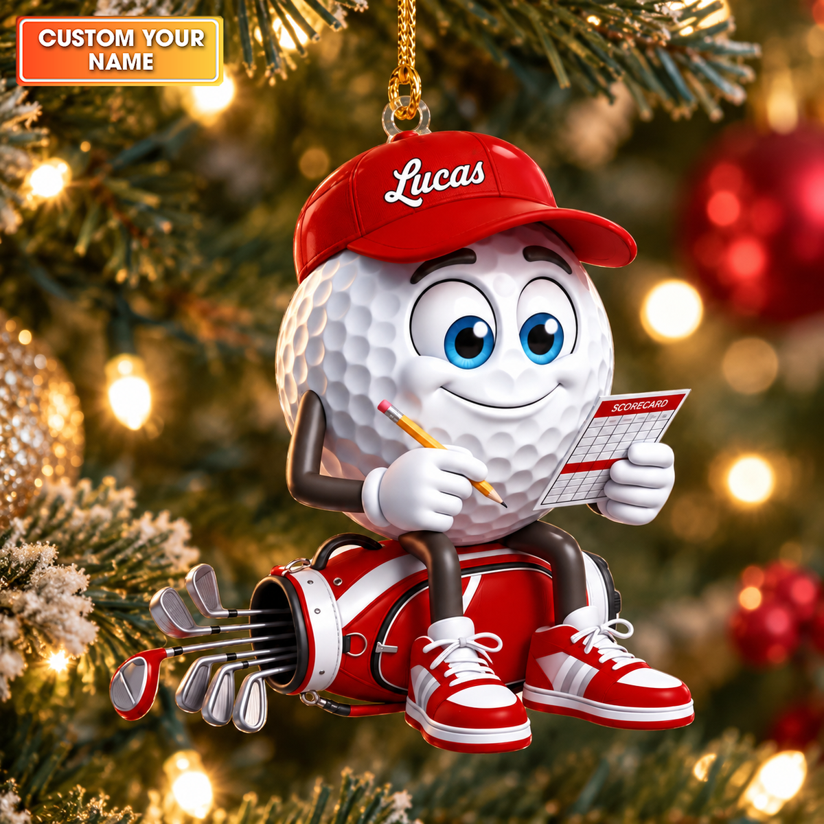 Custom Name Golf Scorecard Acrylic Ornament, Christmas Ornaments, Holiday Keepsake