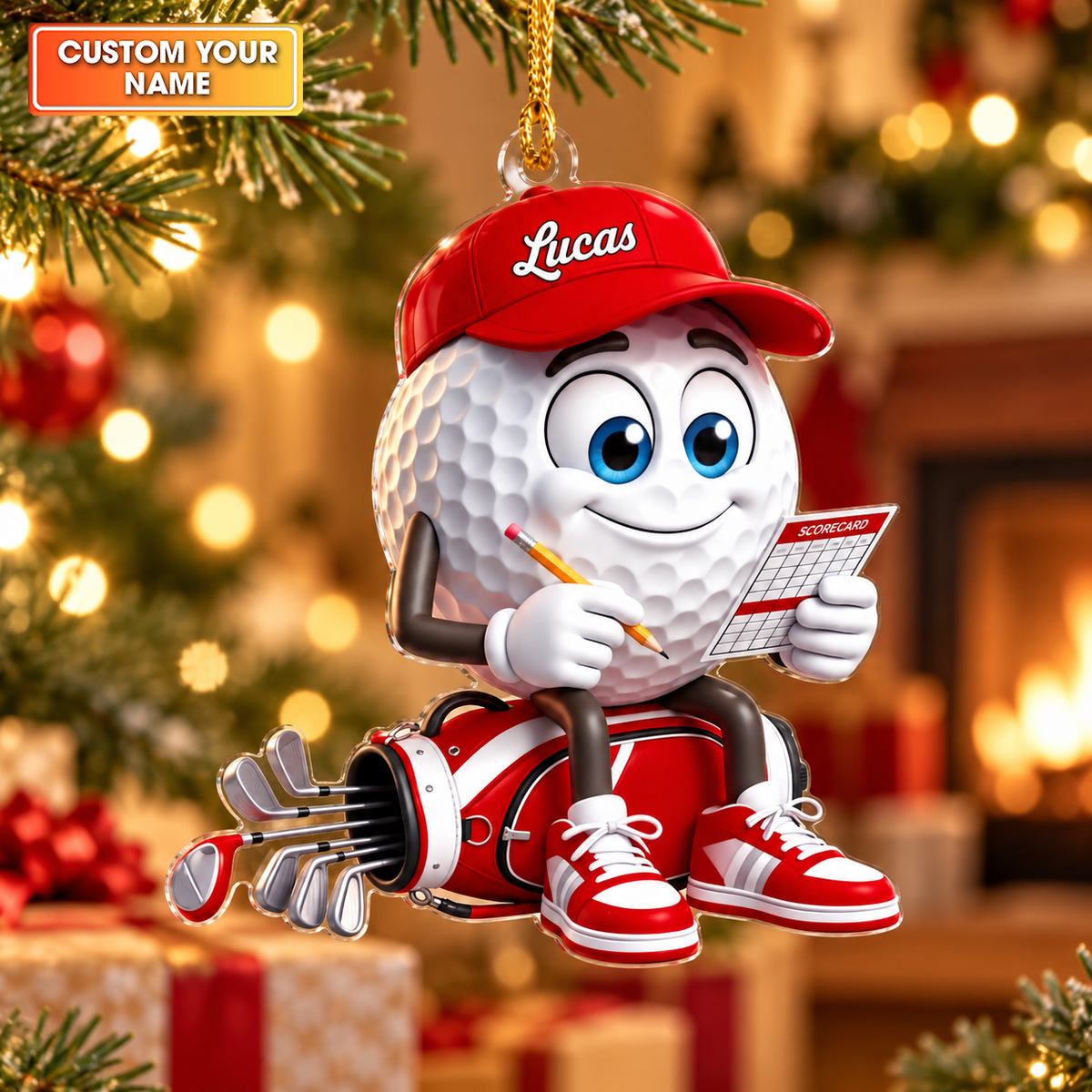 Custom Name Golf Scorecard Acrylic Ornament, Christmas Ornaments, Holiday Keepsake
