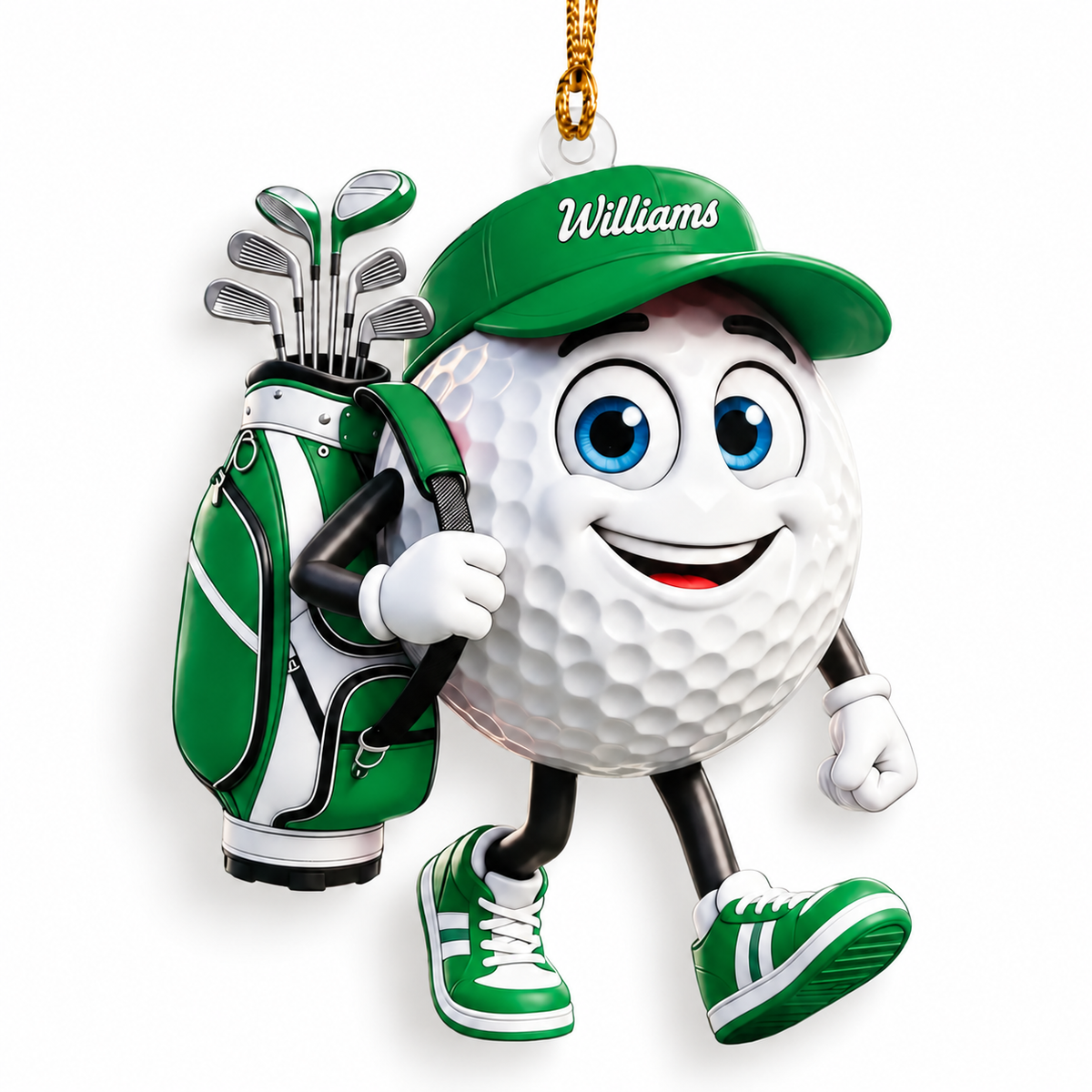 Custom Name Walking Golf Ball Acrylic Ornament, Christmas Tree Decor, Golfer Gifts