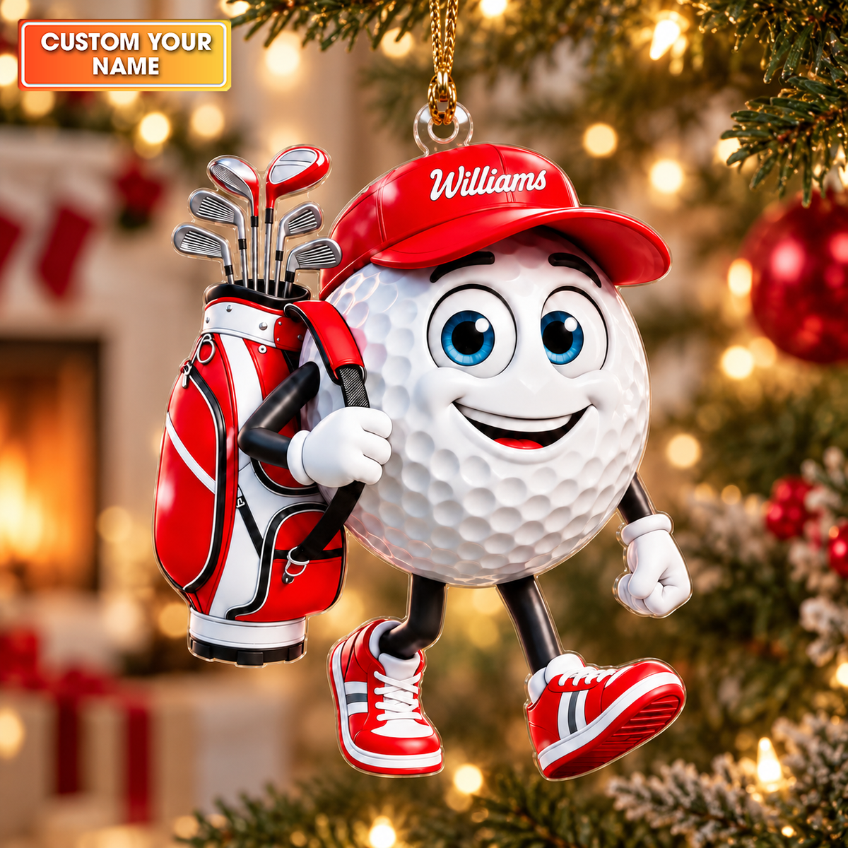 Custom Name Walking Golf Ball Acrylic Ornament, Christmas Tree Decor, Golfer Gifts