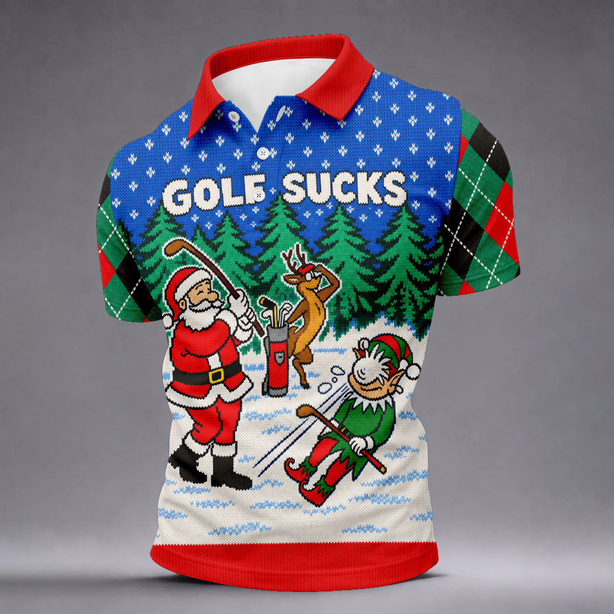 Golf Sucks Santa Christmas Golf Shirt, Mens Golf Shirts, Mens Holiday Golf Shirts