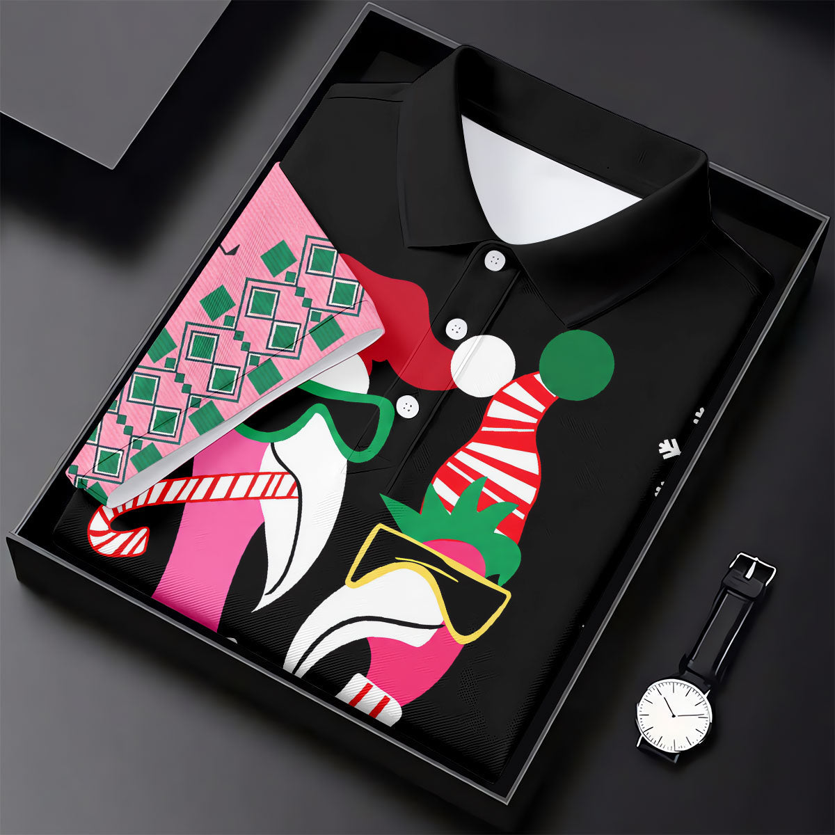 Pink Flamingo Christmas Pattern Golf Shirt, Womens Golf Tops, Ladies Golf Shirts