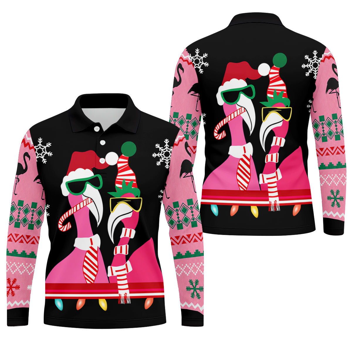 Pink Flamingo Christmas Pattern Golf Shirt, Mens Golf Polo, Golf Shirts For Men