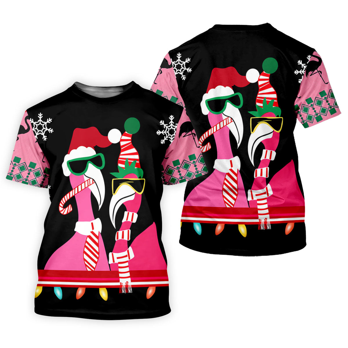 Pink Flamingo Christmas Pattern Golf Shirt, Mens Golf Polo, Golf Shirts For Men