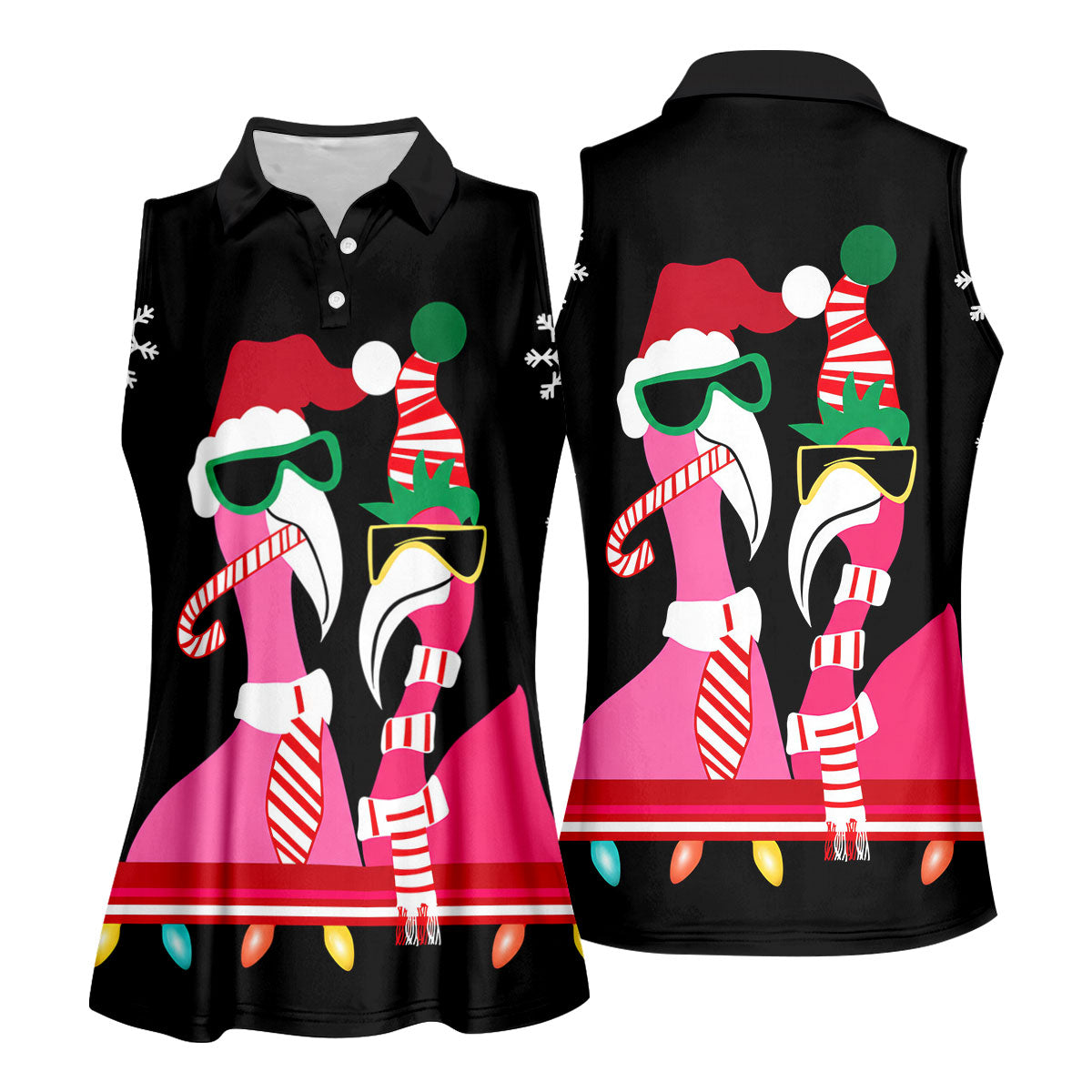 Pink Flamingo Christmas Pattern Golf Shirt, Womens Golf Tops, Ladies Golf Shirts