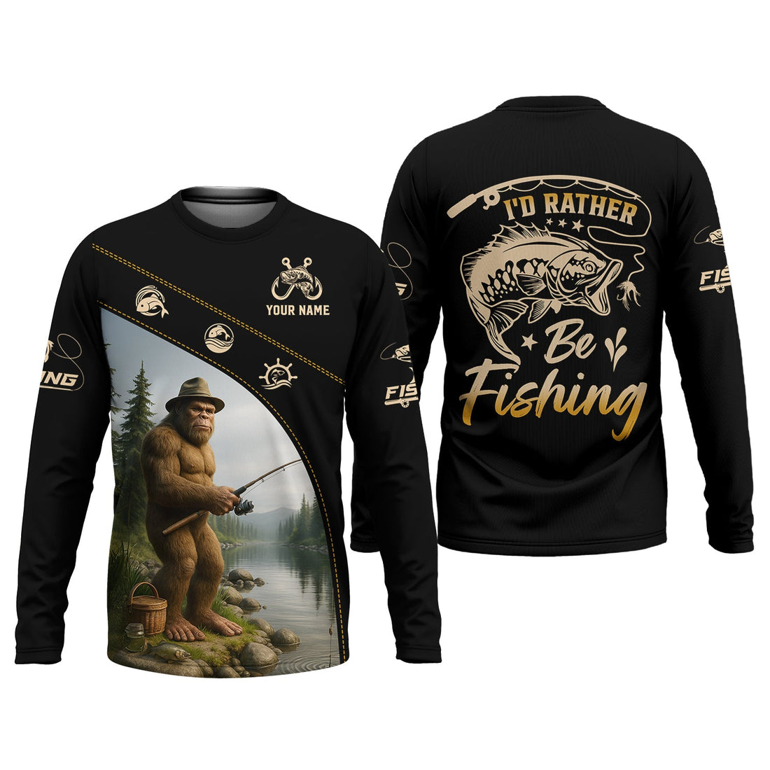 I'd Rather Be Fishing, Bigfoot Fishing SPF Shirt, Fishing Jersey, Gift For Fisherman