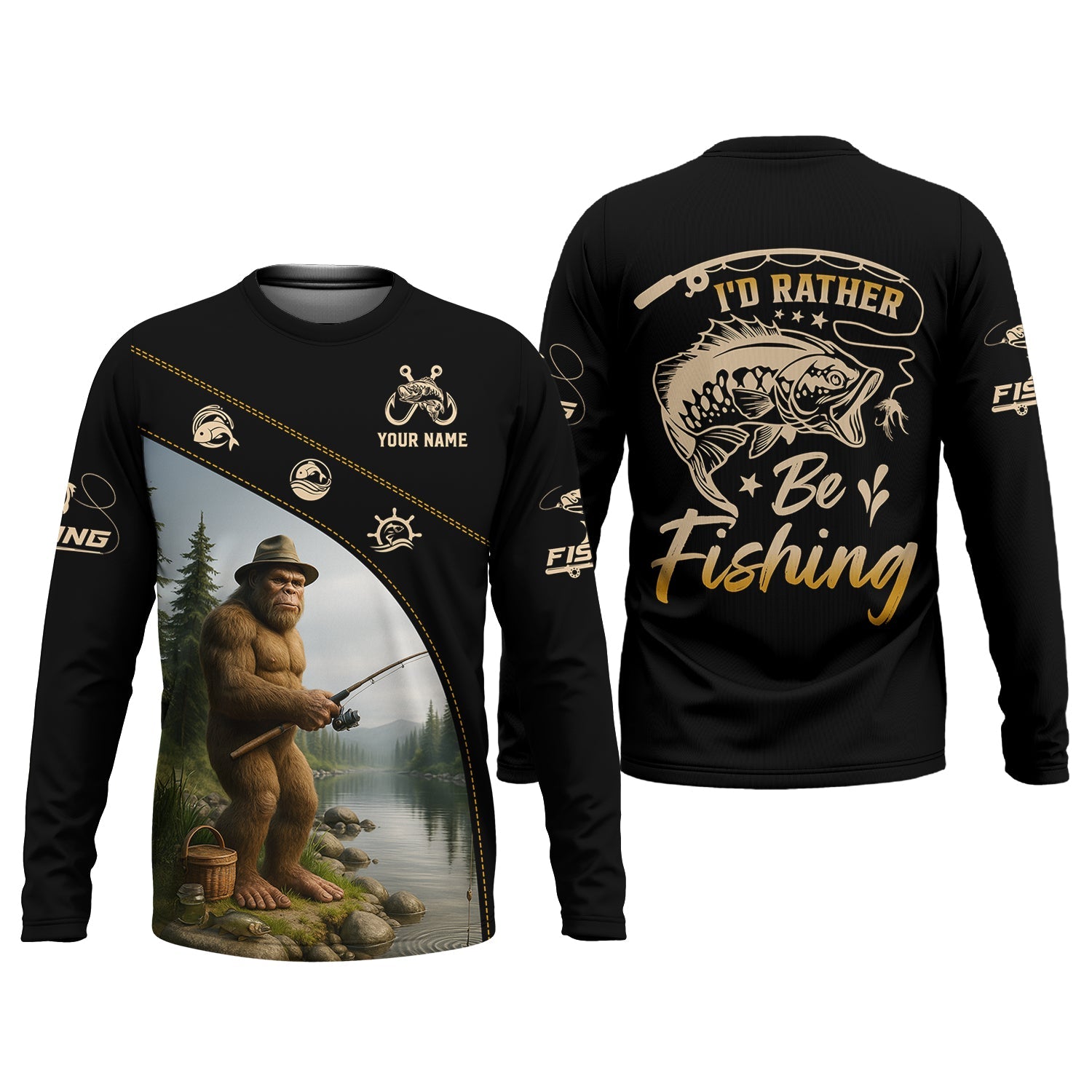 I'd Rather Be Fishing, Bigfoot Fishing SPF Shirt, Fishing Jersey, Gift For Fisherman