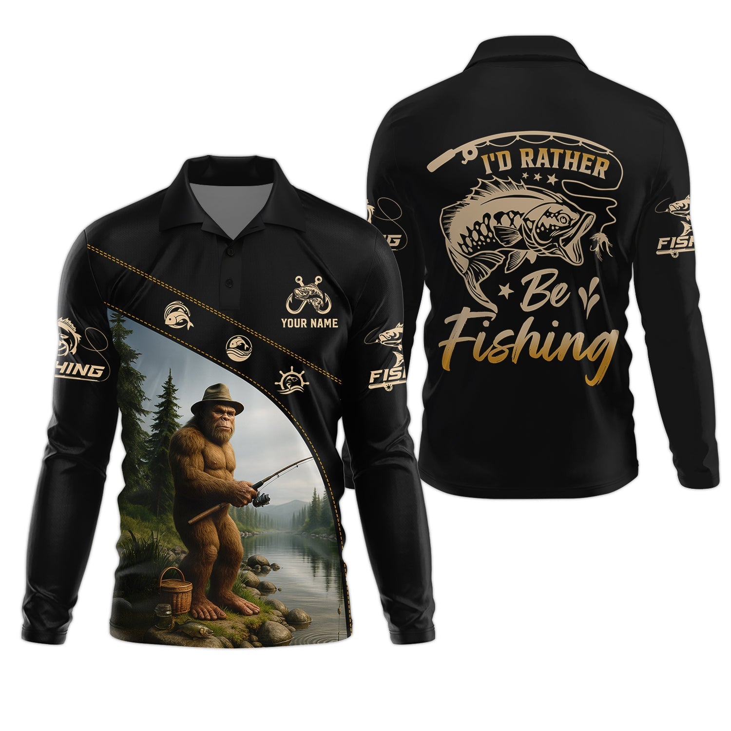I'd Rather Be Fishing, Bigfoot Fishing SPF Shirt, Fishing Jersey, Gift For Fisherman