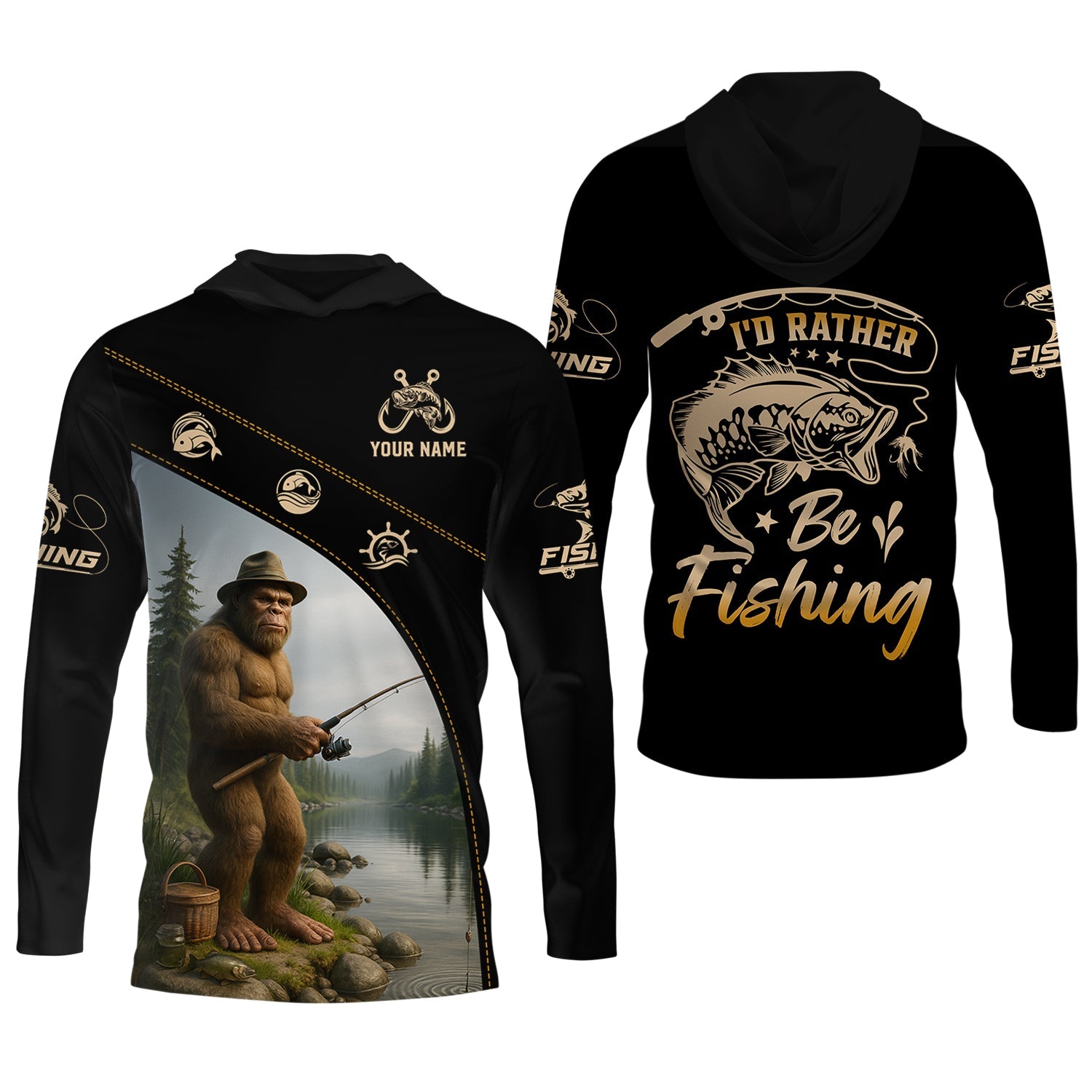 I'd Rather Be Fishing, Bigfoot Fishing SPF Shirt, Fishing Jersey, Gift For Fisherman