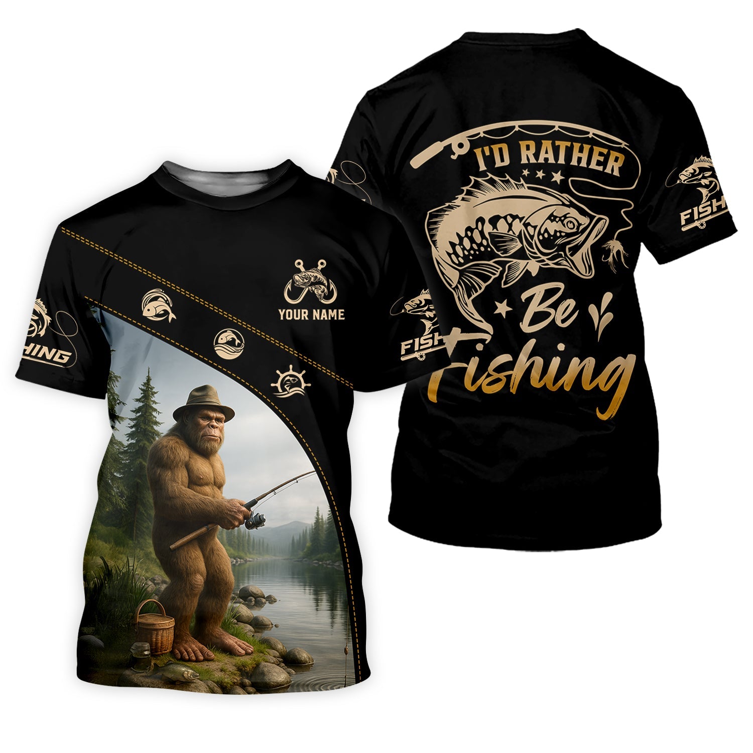 I'd Rather Be Fishing, Bigfoot Fishing SPF Shirt, Fishing Jersey, Gift For Fisherman
