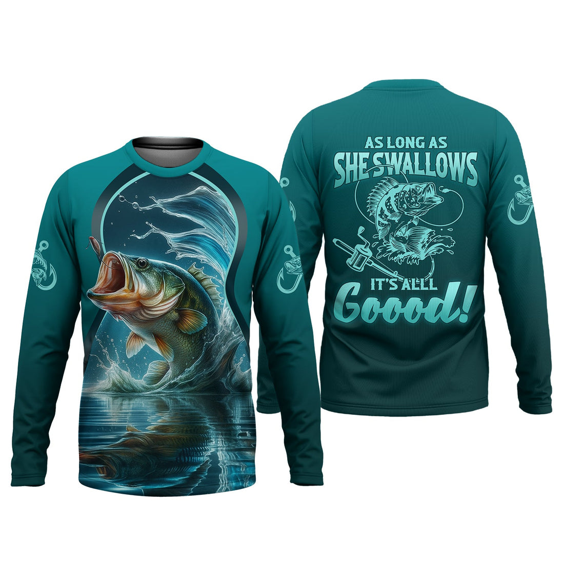 As Long As She Swallows It's All Good Fishing UPF Shirts, Funny Fishing Shirt, Bass Fishing