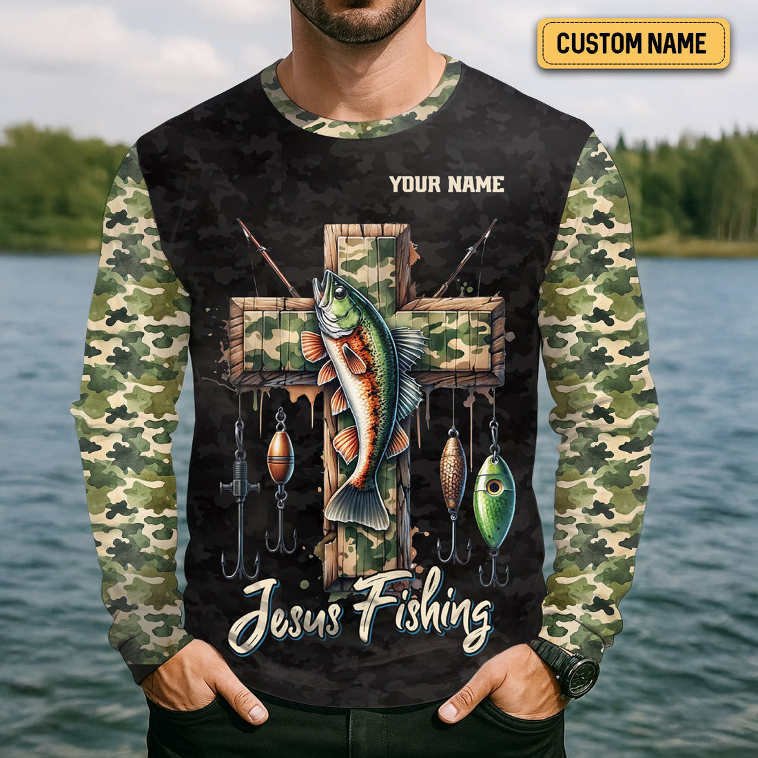 I Like Fishing And Believe In Jesus, Camo Fishing Shirt, Fishing UPF Shirts, Jesus Fishing Shirt, Gift For Fishermen