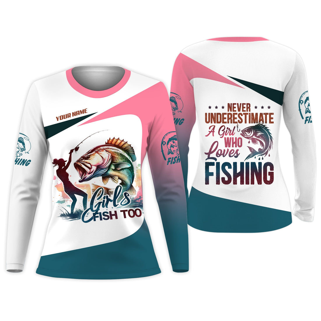 Never Underestimate A Girl Who Loves Fishing Womens Fish Shirt, UV Shirts For Women, Long Sleeve Sun Shirt