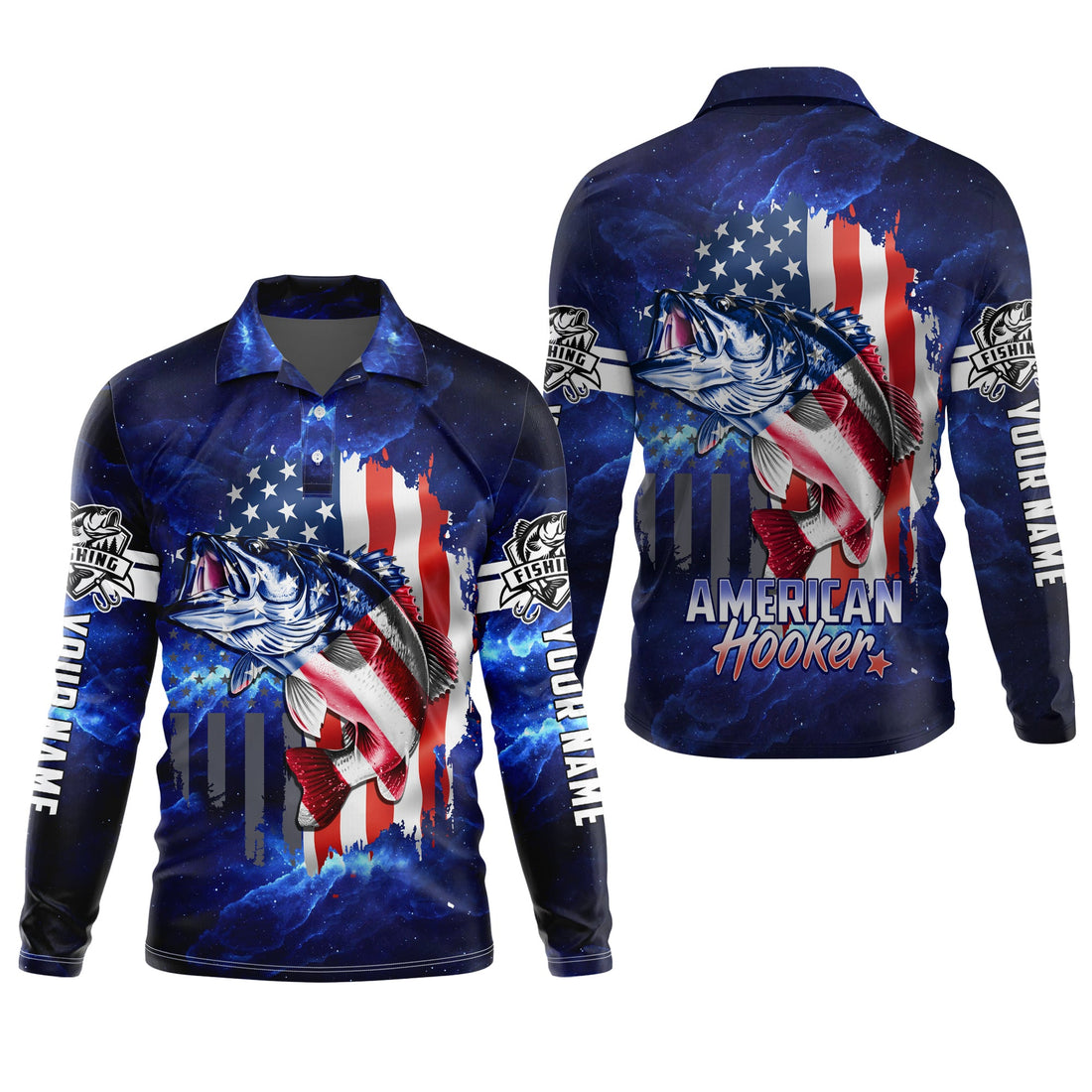 American Hooker Fishing UPF Shirts, American Flag Fish Shirt, UV Shirts For Men, Long Sleeve Fishing Shirts