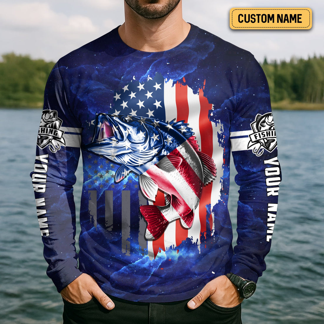 American Hooker Fishing UPF Shirts, American Flag Fish Shirt, UV Shirts For Men, Long Sleeve Fishing Shirts