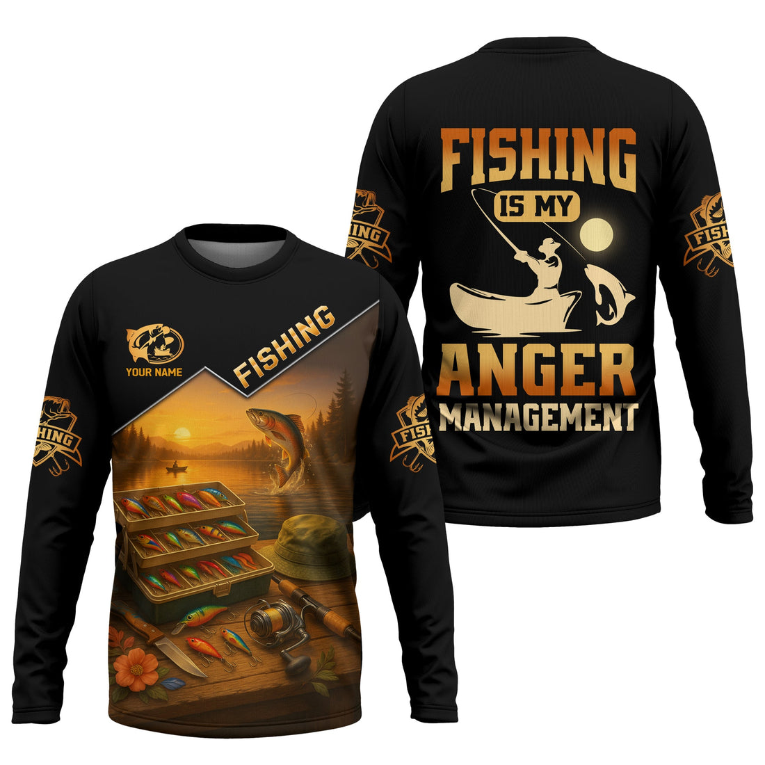 Fishing Is My Anger Management, Hooded UPF Shirt, UV Shirts For Men, Long Sleeve Fishing Shirts, Mens Casual Shirts
