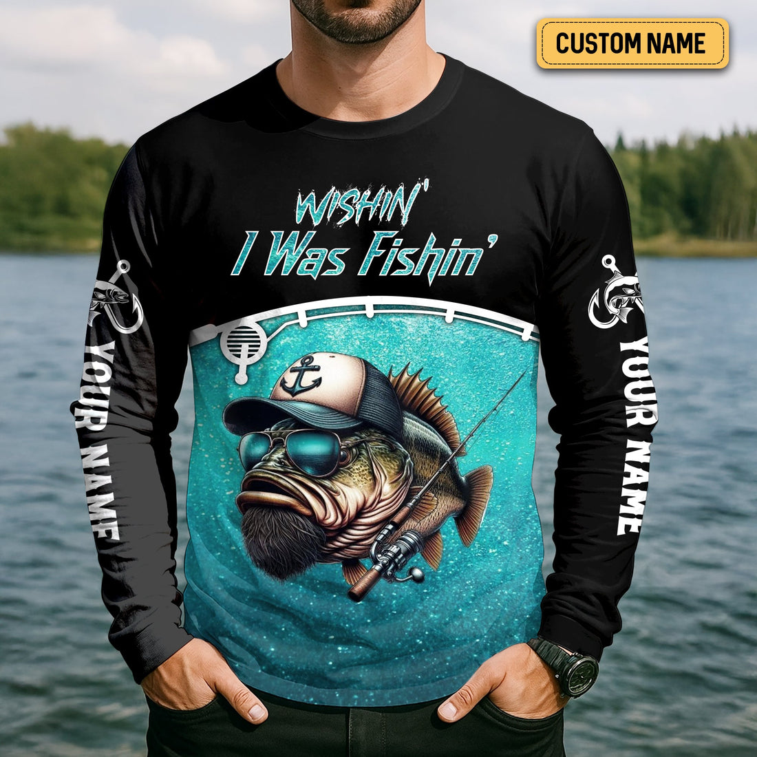 Wishin I Was Fishin UV Shirts For Men, Long Sleeve Fishing Shirts, Fishing UPF Shirts, Funny Fishing Shirt