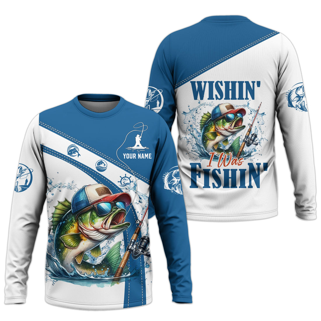 Wishin I Was Fishin, SPF Shirts For Men, Funny Fishing Shirt, Men Long Sleeve Shirt, Gift For Fisherman