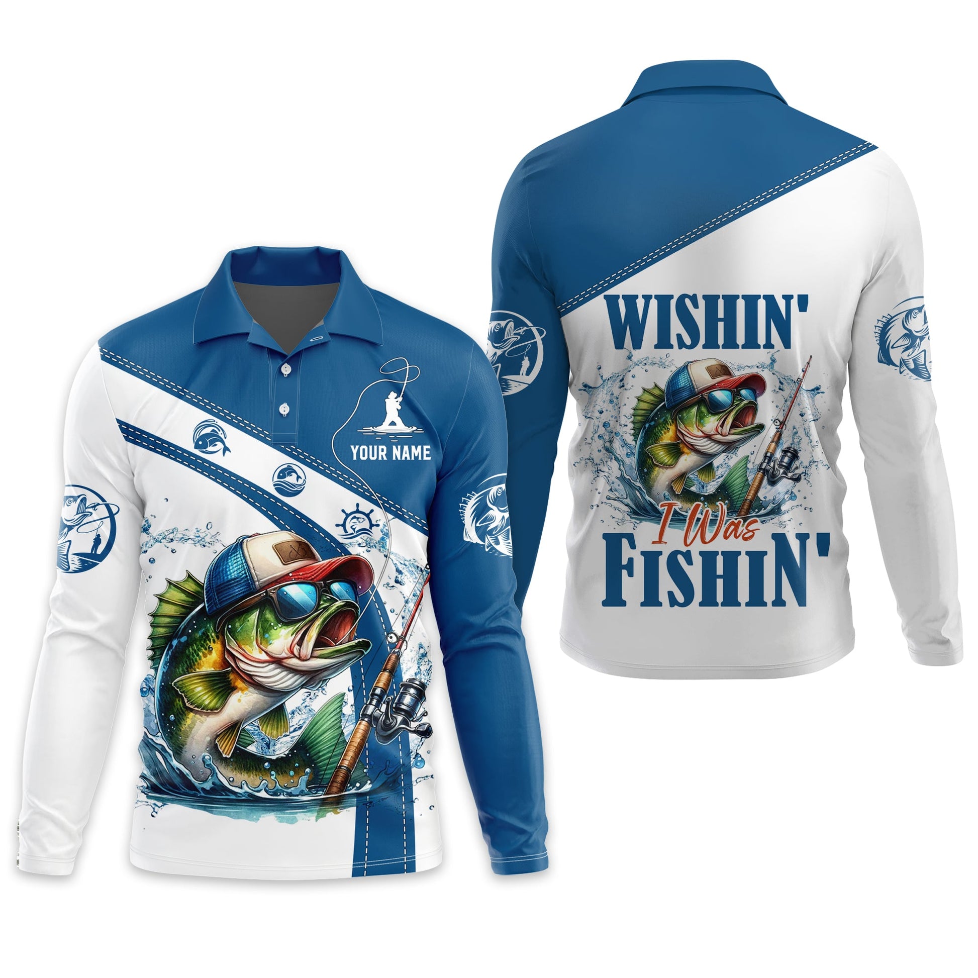 Wishin I Was Fishin, SPF Shirts For Men, Funny Fishing Shirt, Men Long Sleeve Shirt, Gift For Fisherman